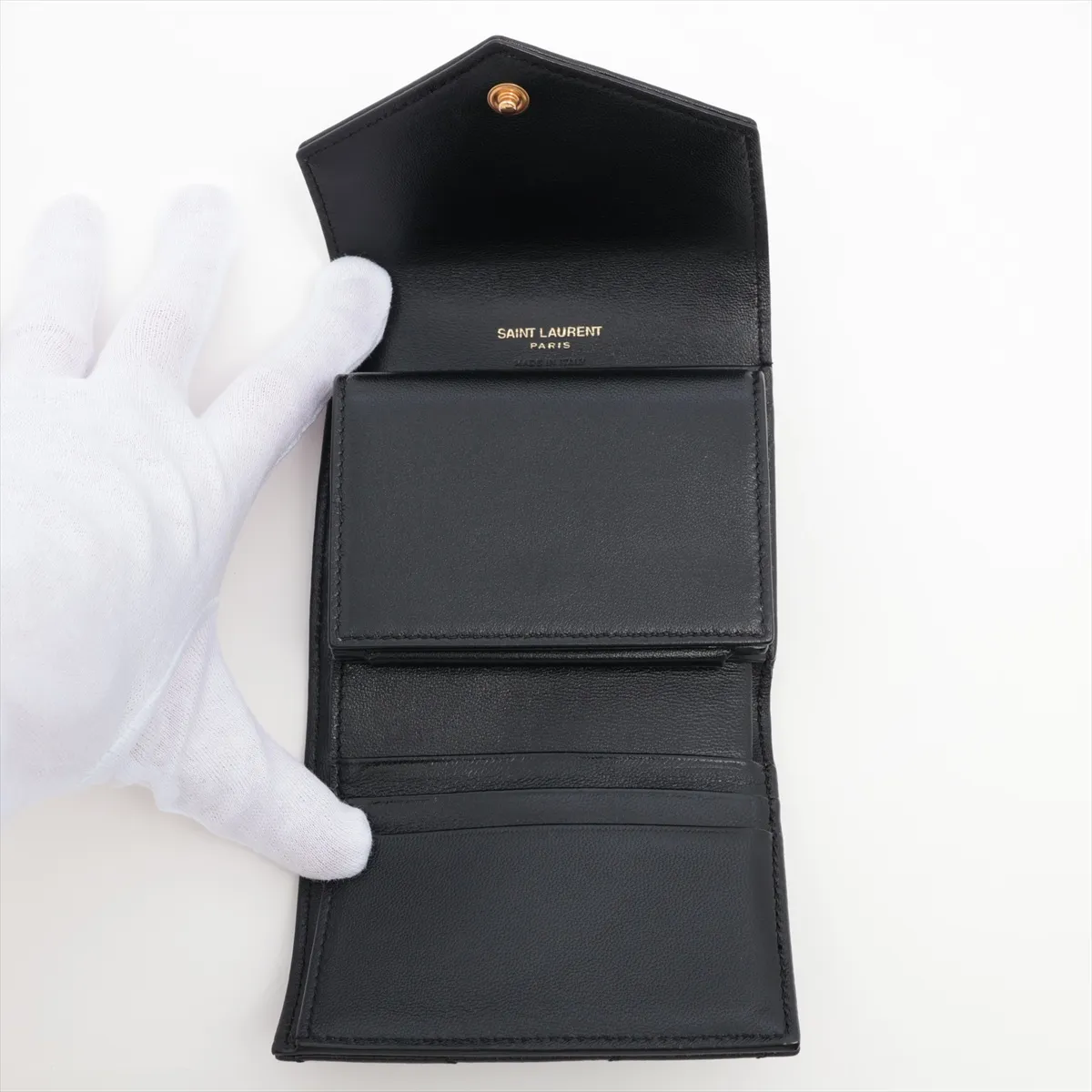 Monogram YSL Logo GNC692061 Leather Compact Wallet Black — view 4