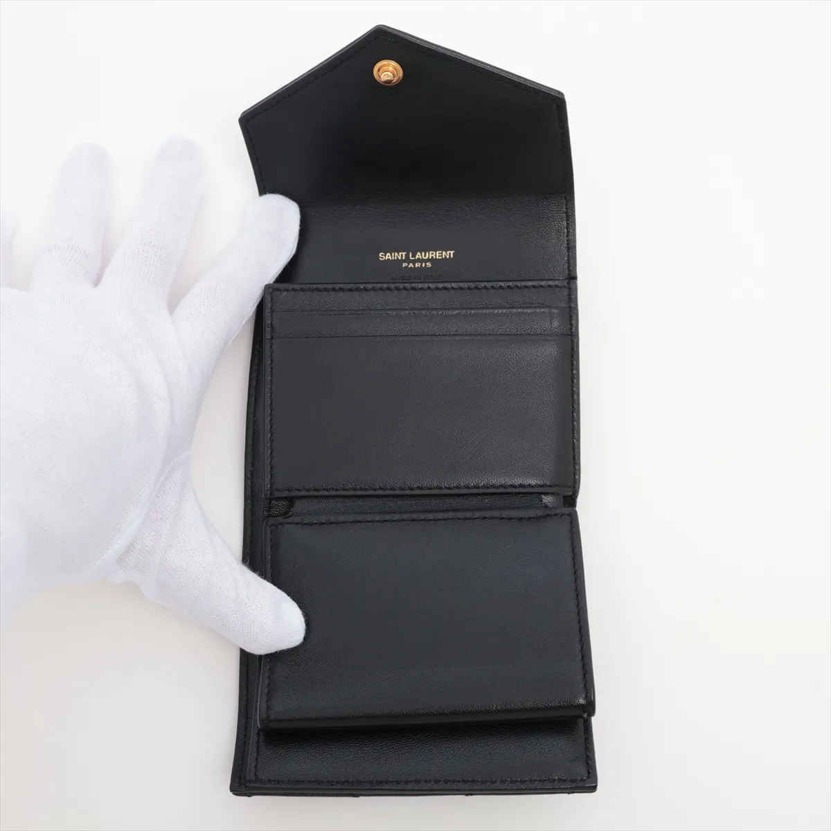 Monogram YSL Logo GNC692061 Leather Compact Wallet Black — view 5