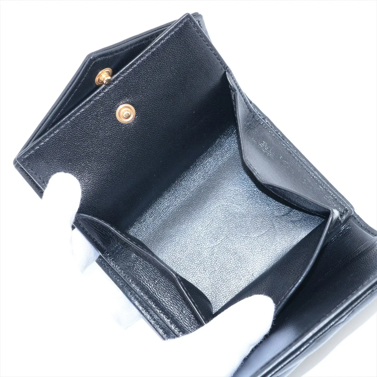 Monogram YSL Logo GNC692061 Leather Compact Wallet Black — view 7