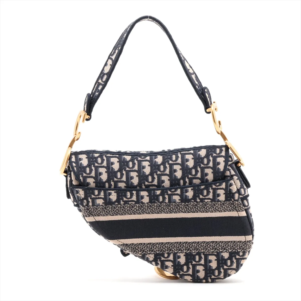 Oblique Saddle Bag Canvas x Leather Shoulder Bag Navy — view 2