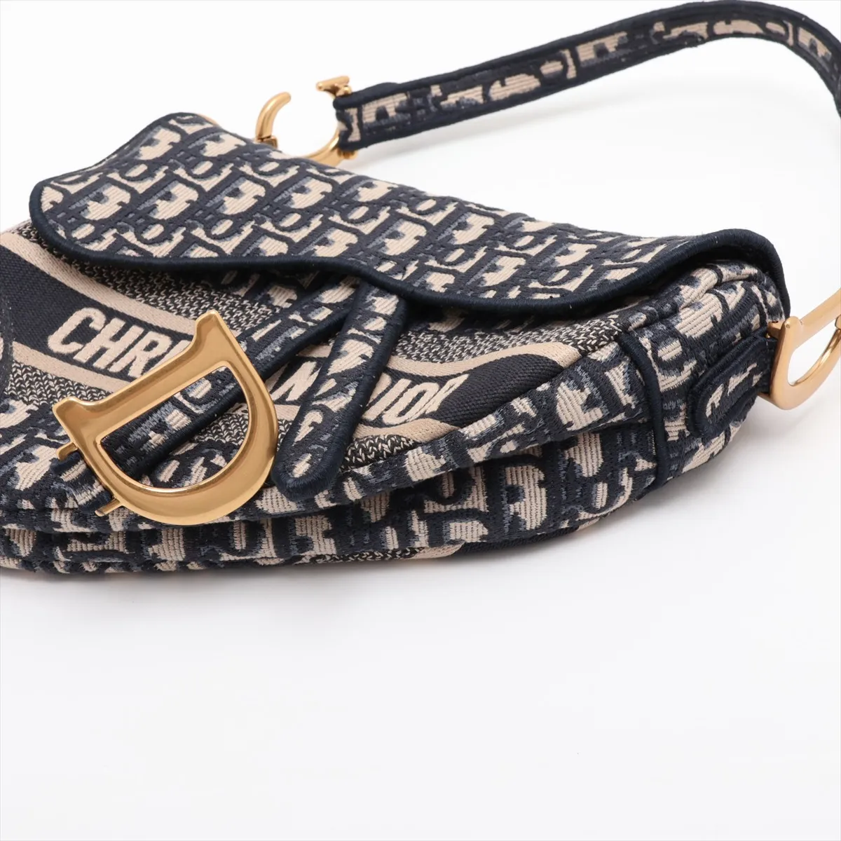 Oblique Saddle Bag Canvas x Leather Shoulder Bag Navy — view 3
