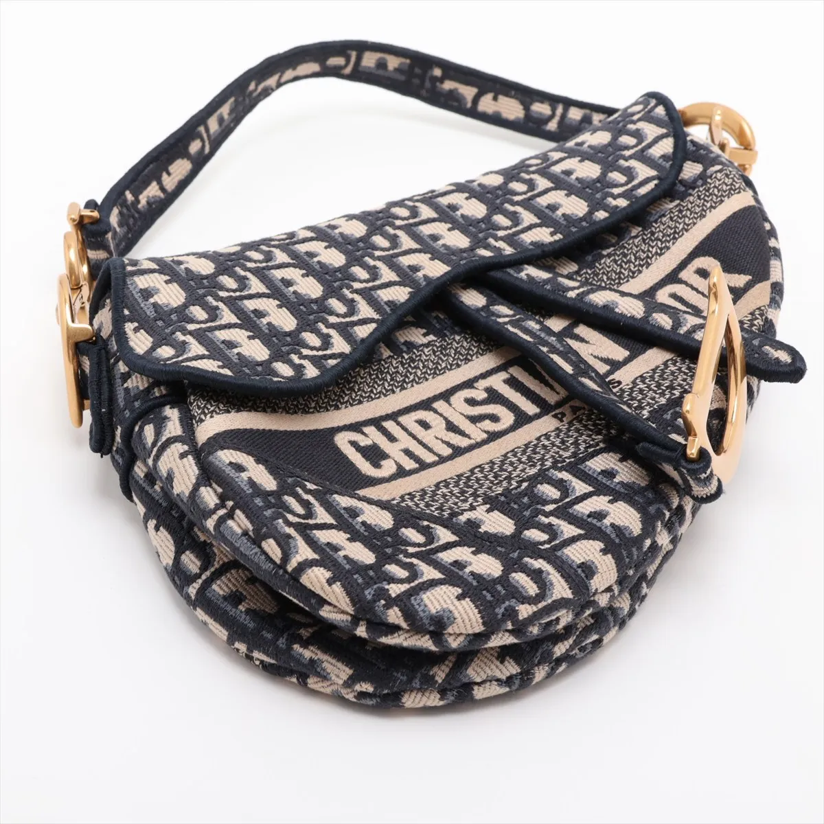 Oblique Saddle Bag Canvas x Leather Shoulder Bag Navy — view 4