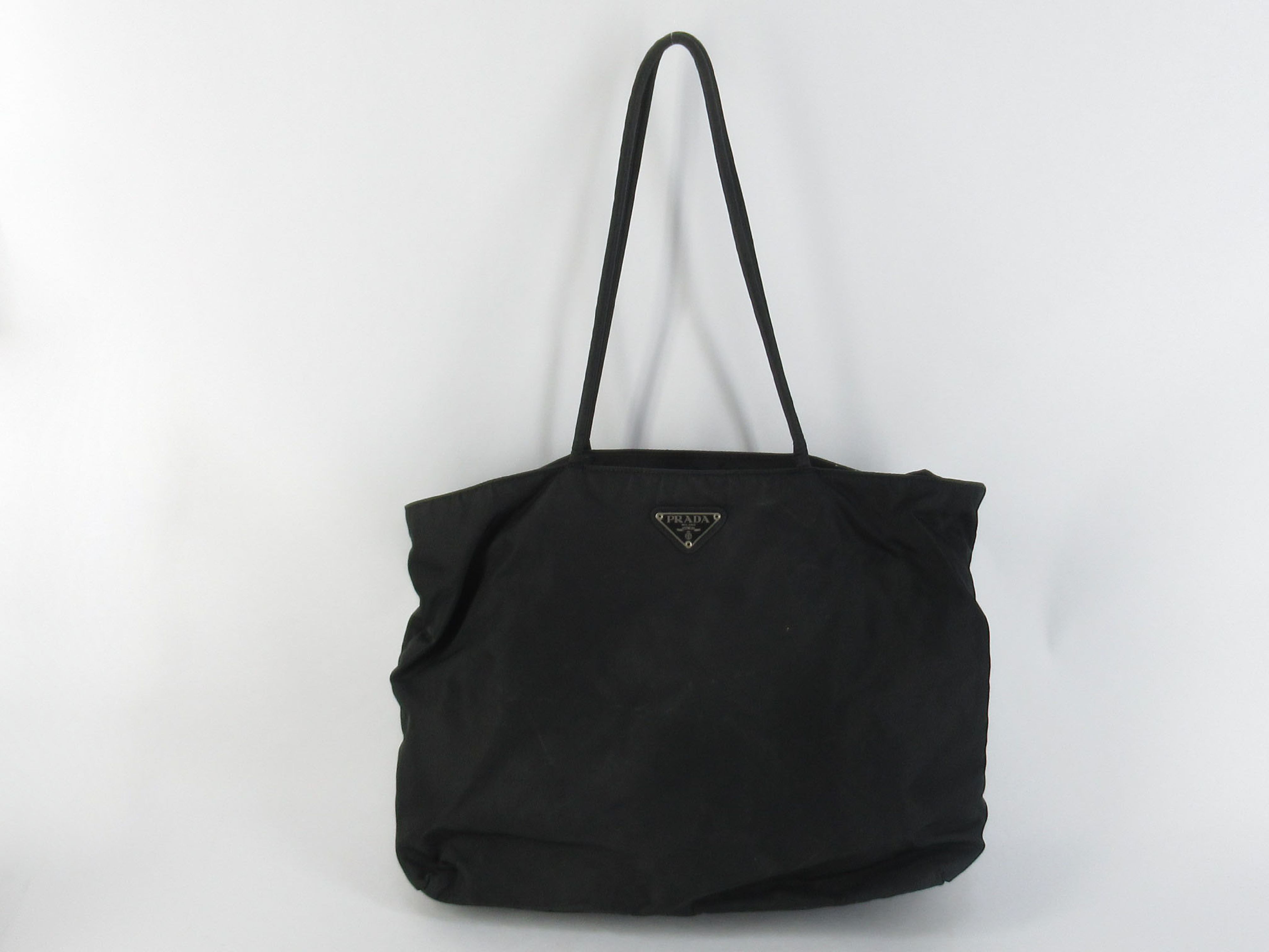 Nylon Bag with Triangle Plate, Black Tote Bag