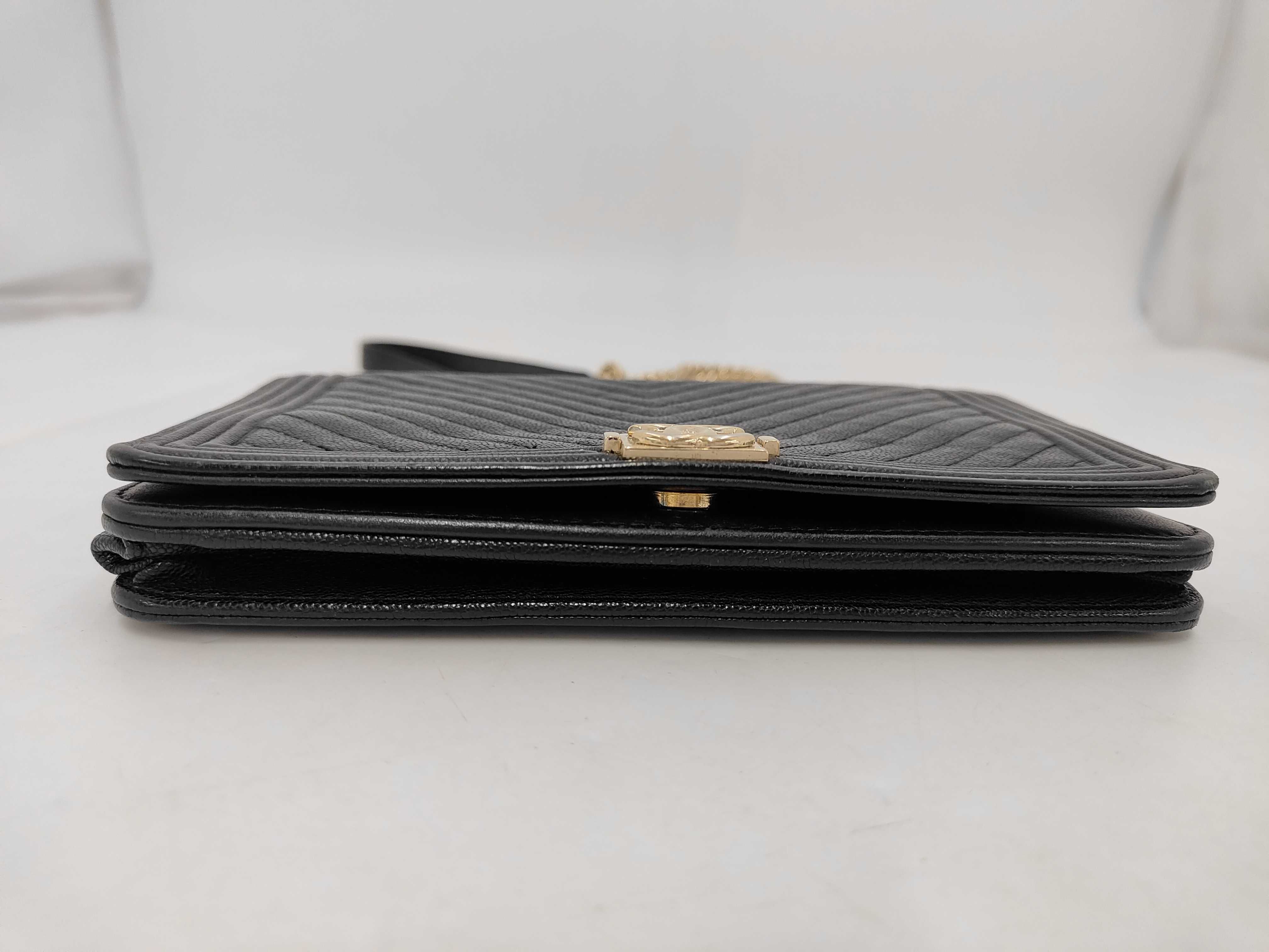 Boy Chanel V-stitch Chain Wallet, Caviar Leather, Black, Gold Hardware, Shoulder Bag — view 3