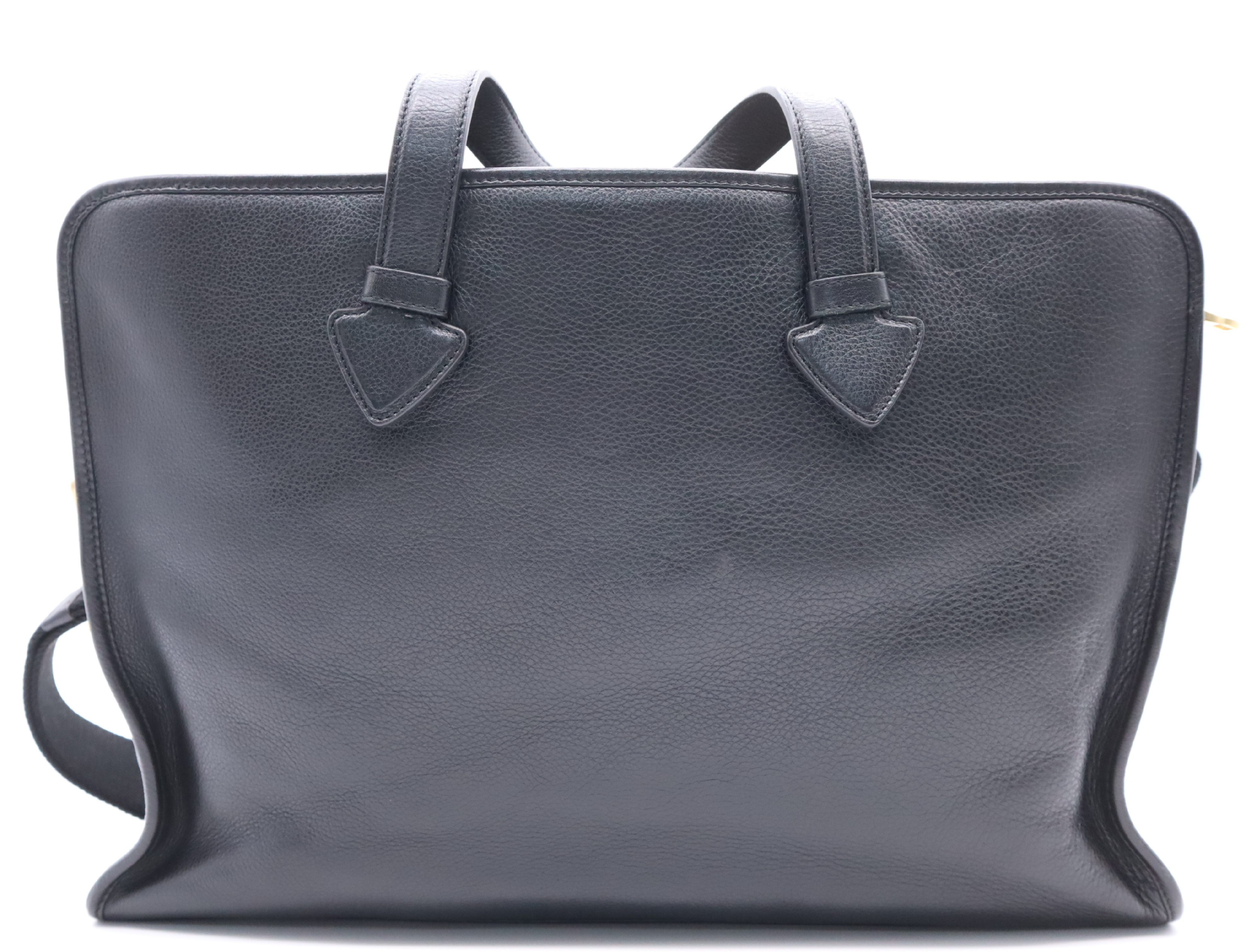 Leather Tote Bag with Black Gold Hardware and Shoulder Strap — view 2