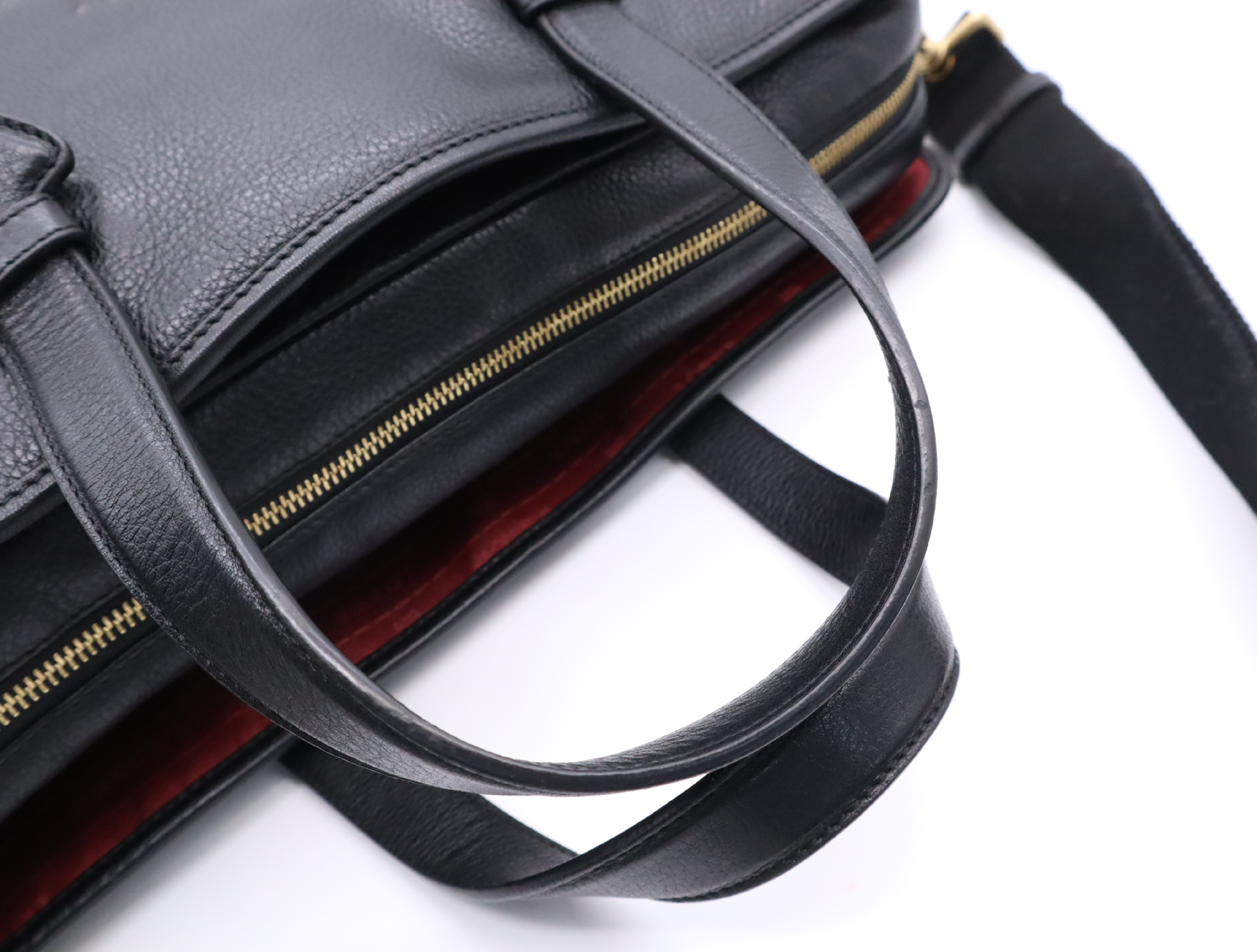Leather Tote Bag with Black Gold Hardware and Shoulder Strap — view 14