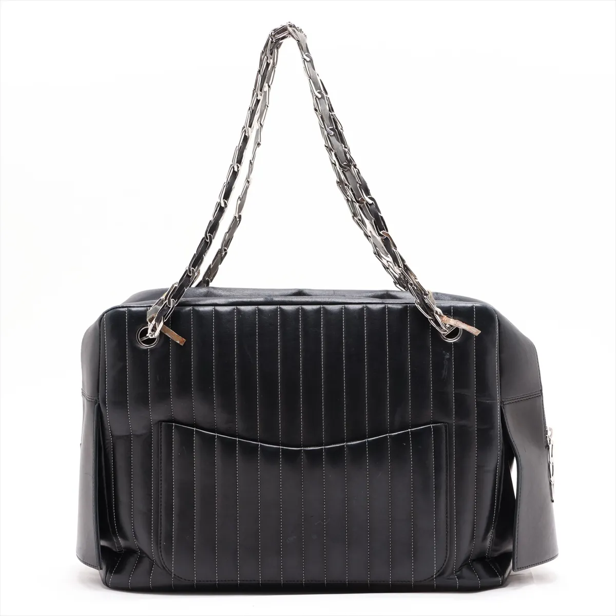 New Mademoiselle Lambskin Chain Shoulder Bag, Black with Silver Hardware, 10425842 (Serial Number in the 10s) — view 2