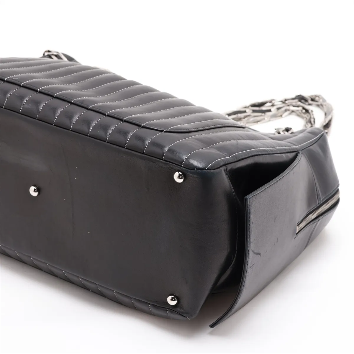 New Mademoiselle Lambskin Chain Shoulder Bag, Black with Silver Hardware, 10425842 (Serial Number in the 10s) — view 3