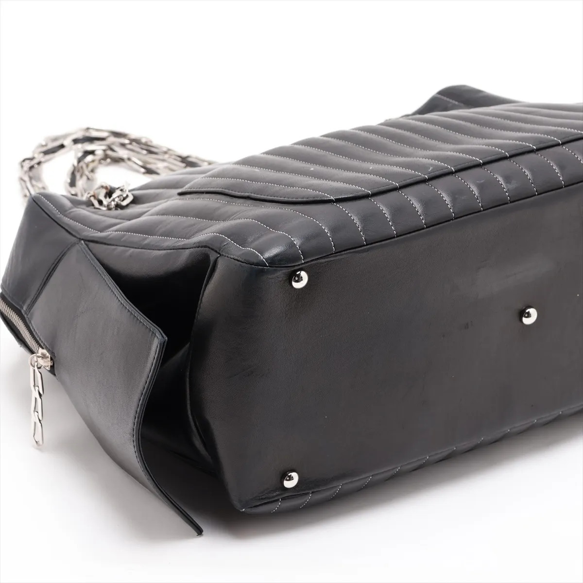 New Mademoiselle Lambskin Chain Shoulder Bag, Black with Silver Hardware, 10425842 (Serial Number in the 10s) — view 4