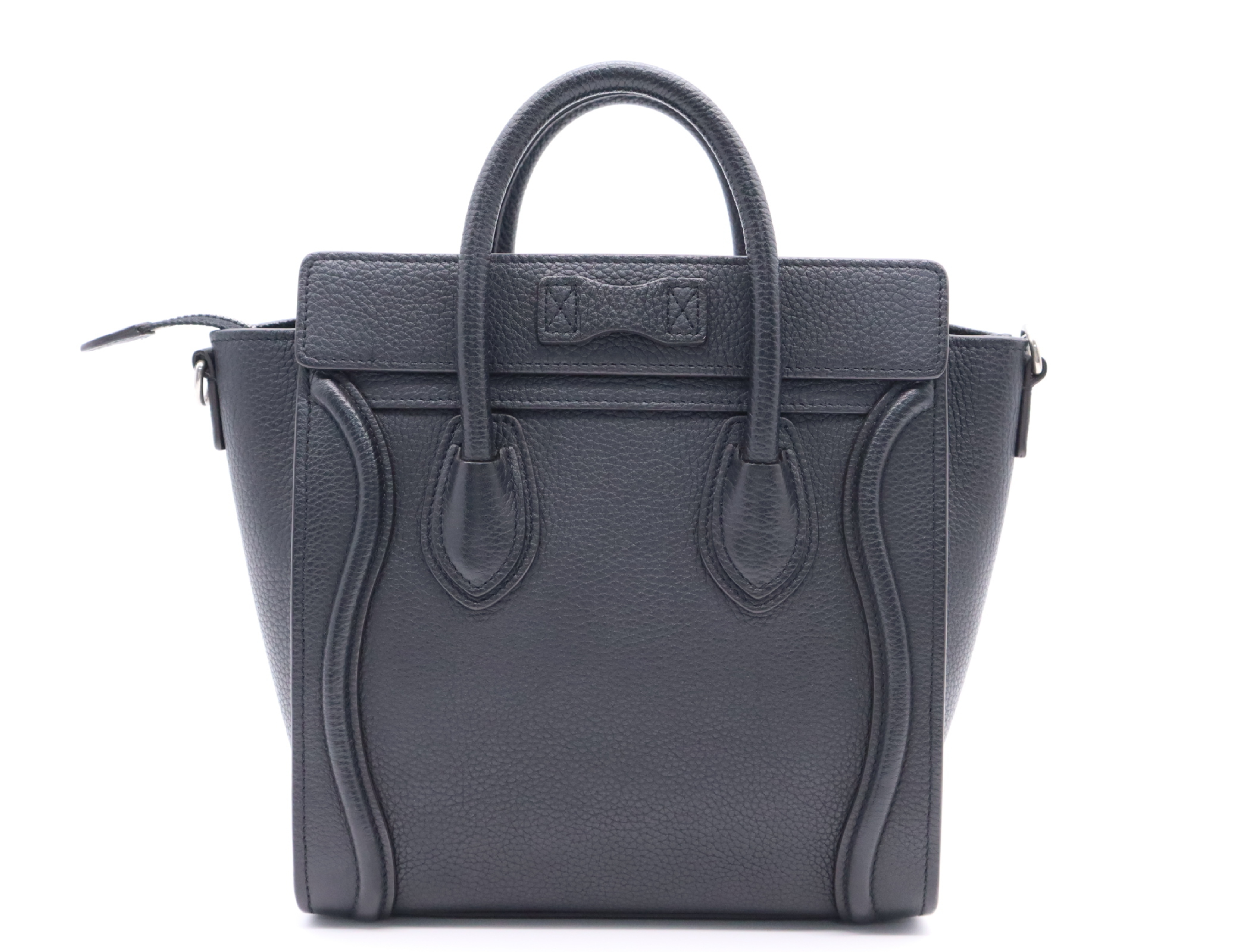 Leather Luggage Nano Handbag, Black with Silver Hardware — view 2