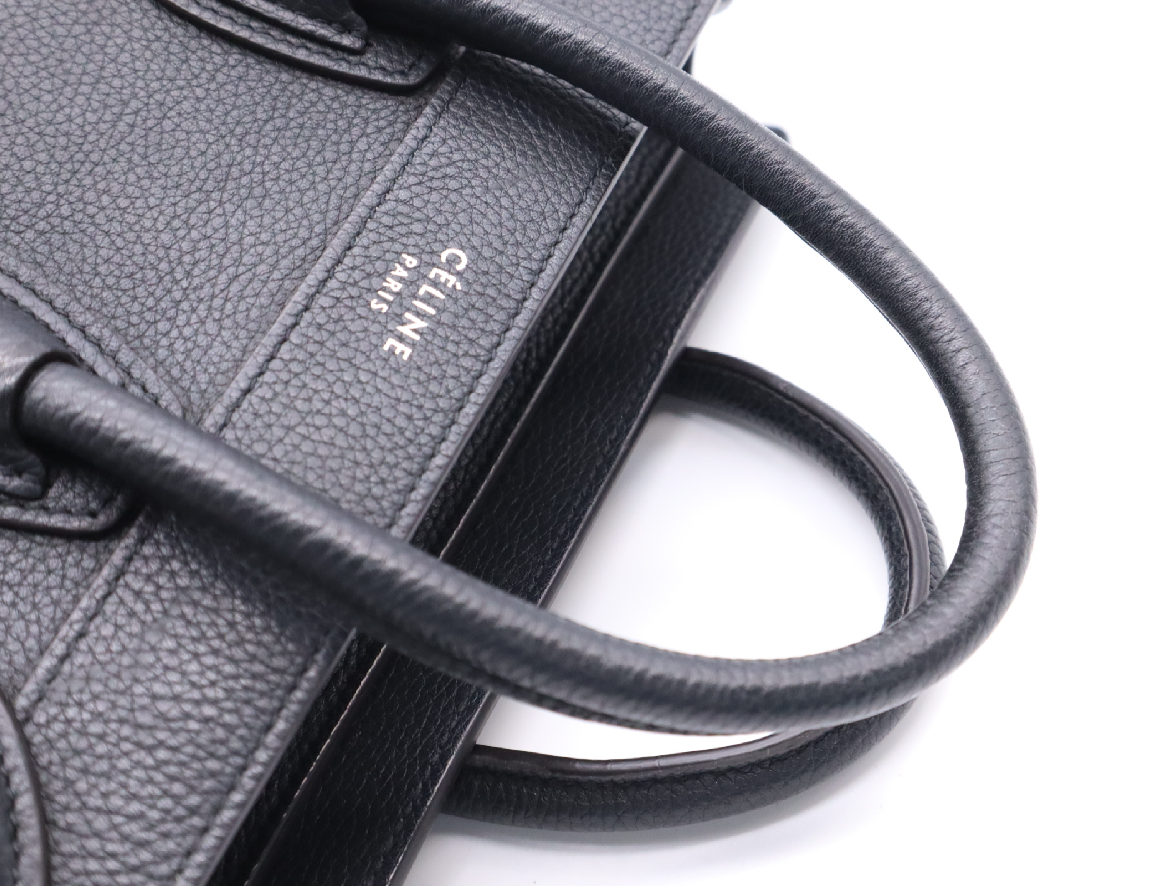 Leather Luggage Nano Handbag, Black with Silver Hardware — view 12