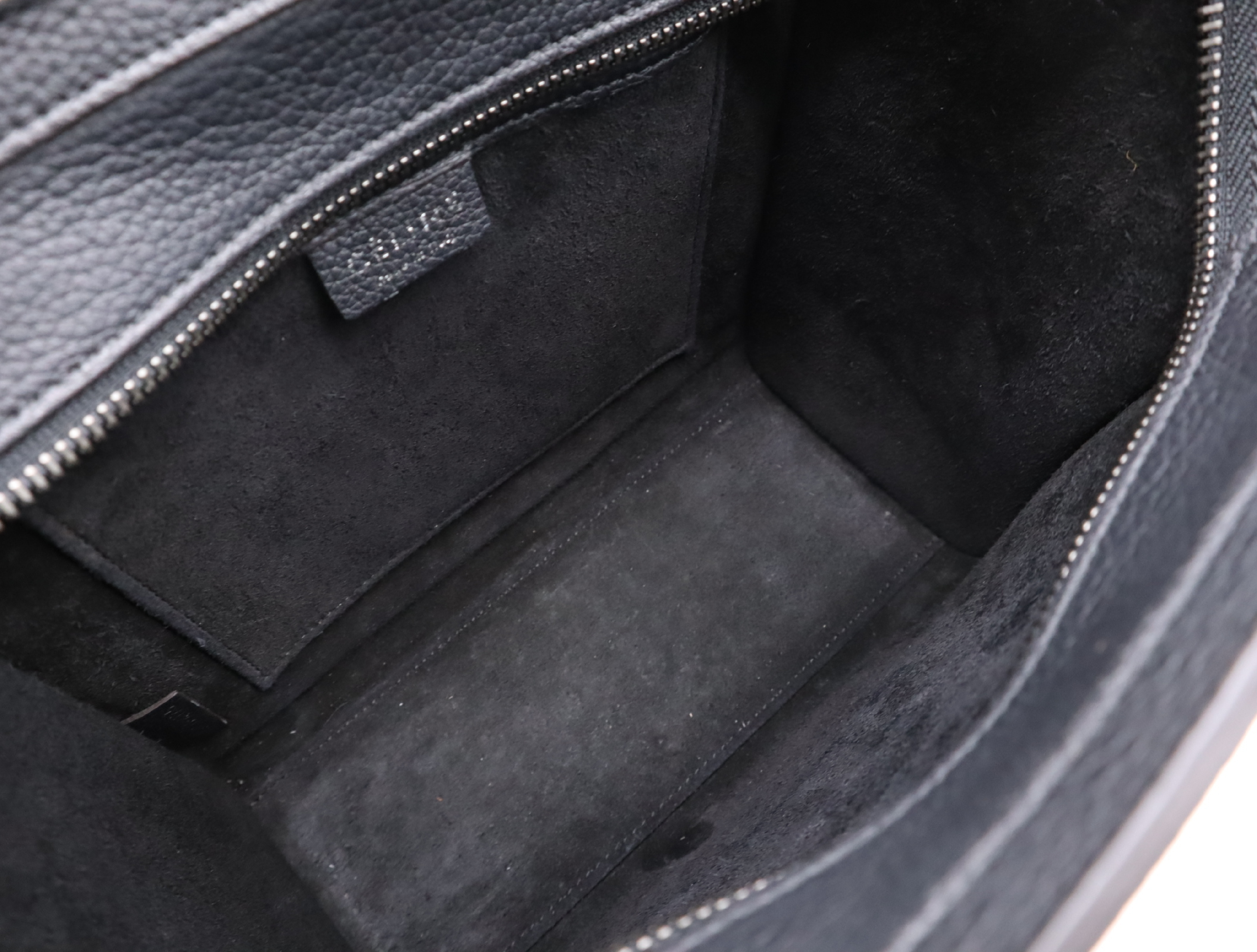 Leather Luggage Nano Handbag, Black with Silver Hardware — view 13