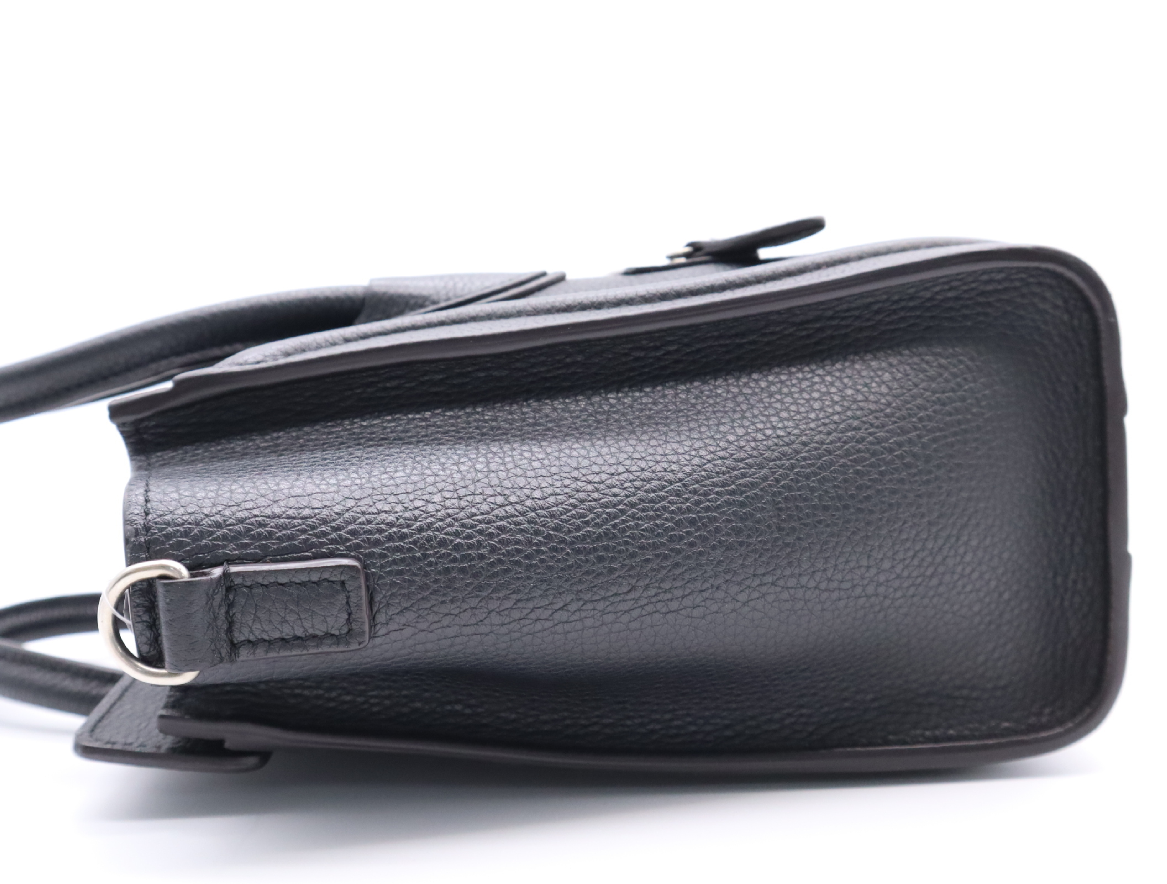 Leather Luggage Nano Handbag, Black with Silver Hardware — view 3