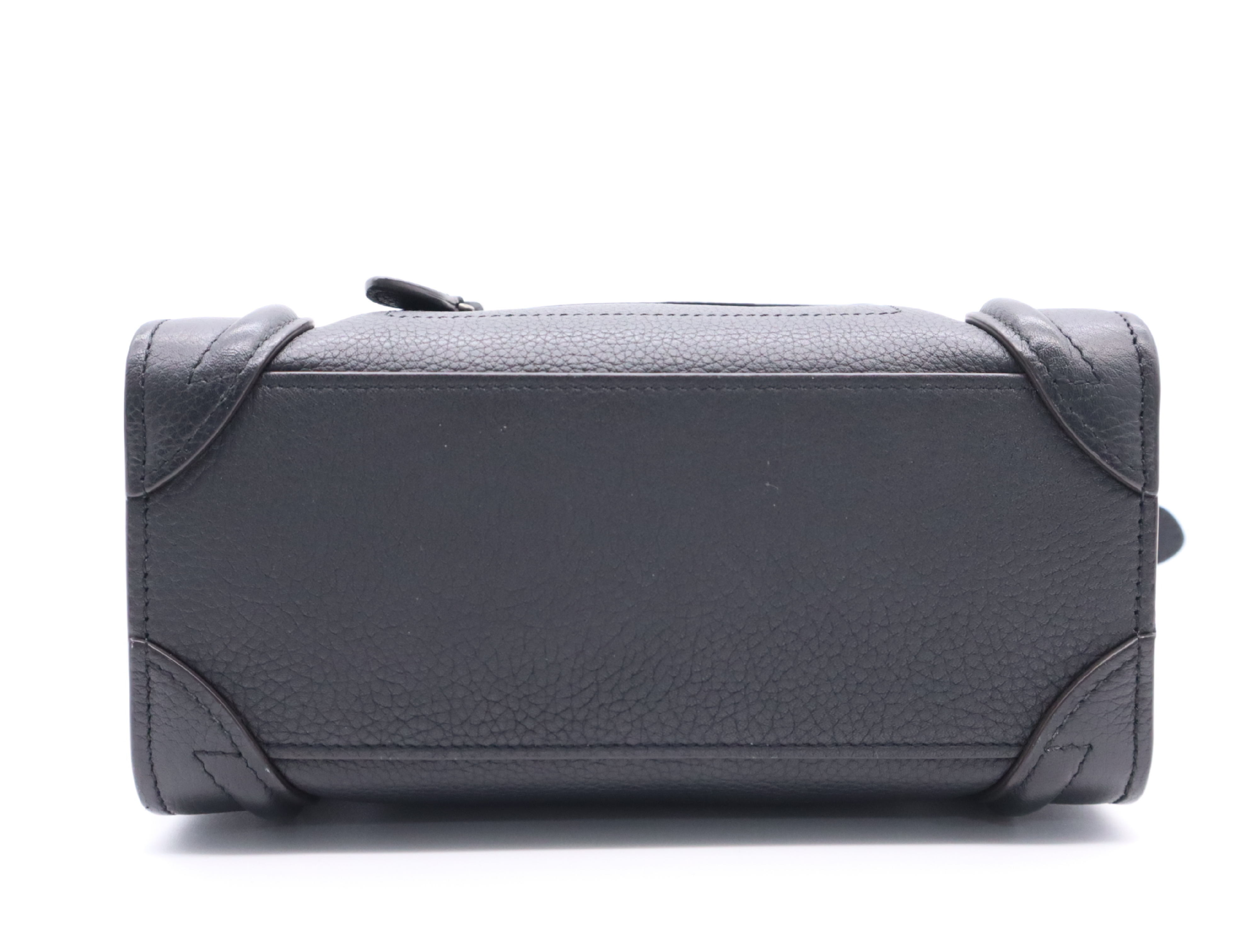 Leather Luggage Nano Handbag, Black with Silver Hardware — view 4