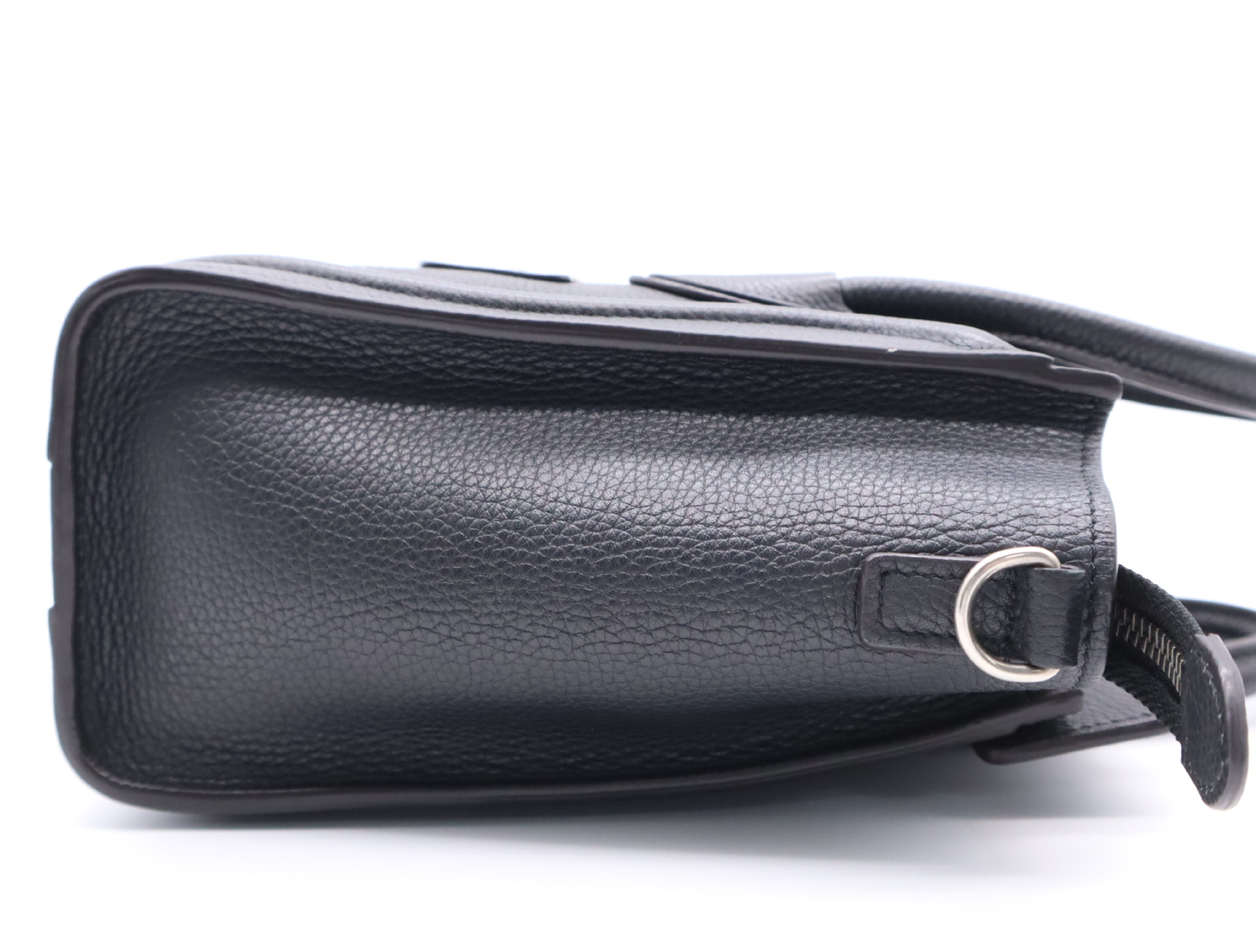 Leather Luggage Nano Handbag, Black with Silver Hardware — view 5