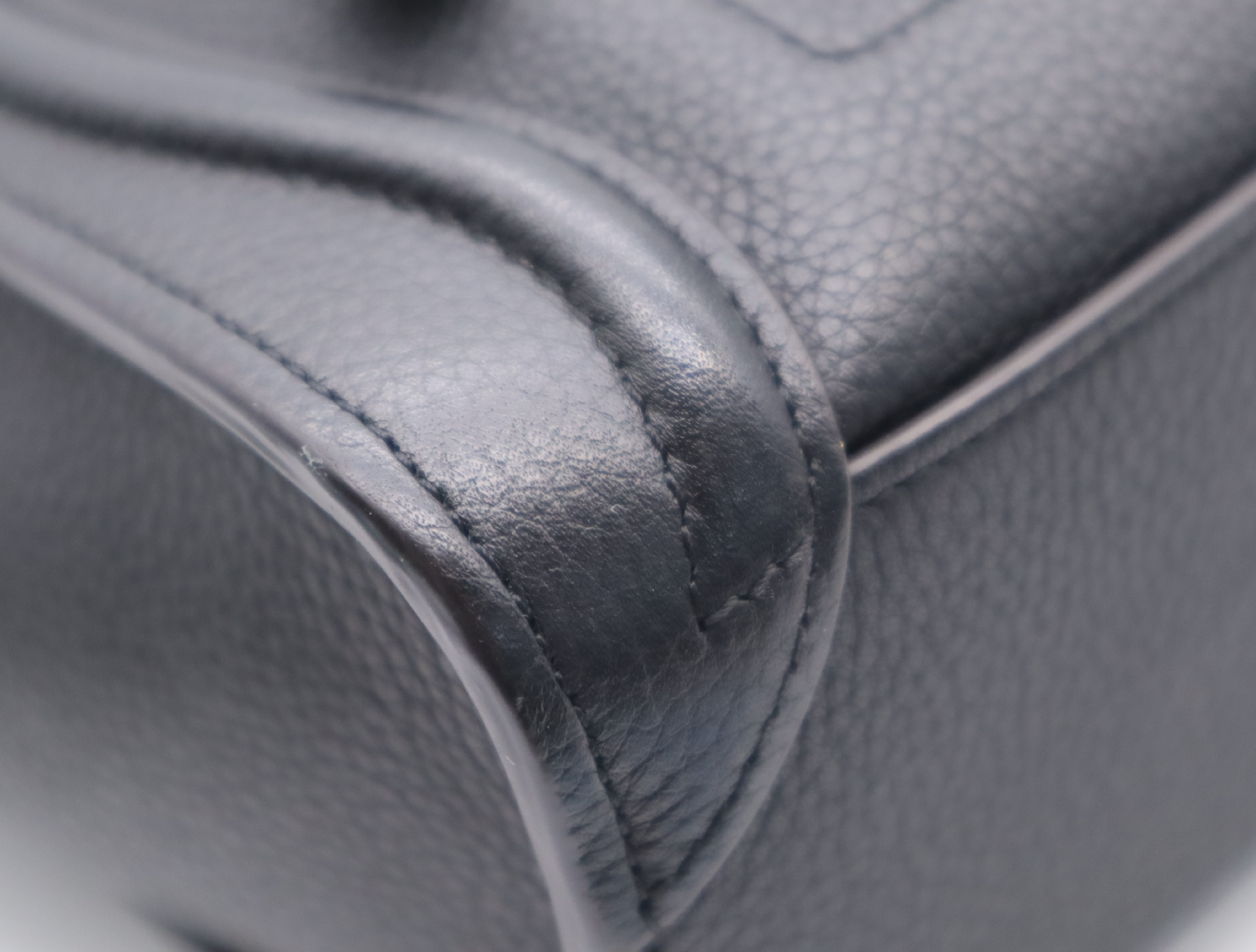 Leather Luggage Nano Handbag, Black with Silver Hardware — view 6