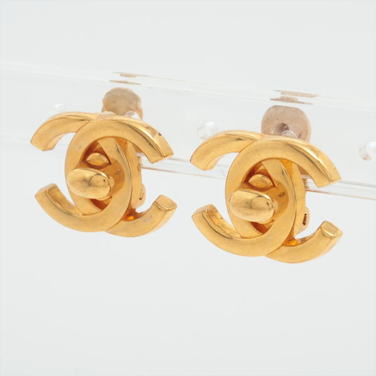Coco Mark Turnlock 95A Earrings (Pair) GP Gold. Shows signs of wear, — view 3