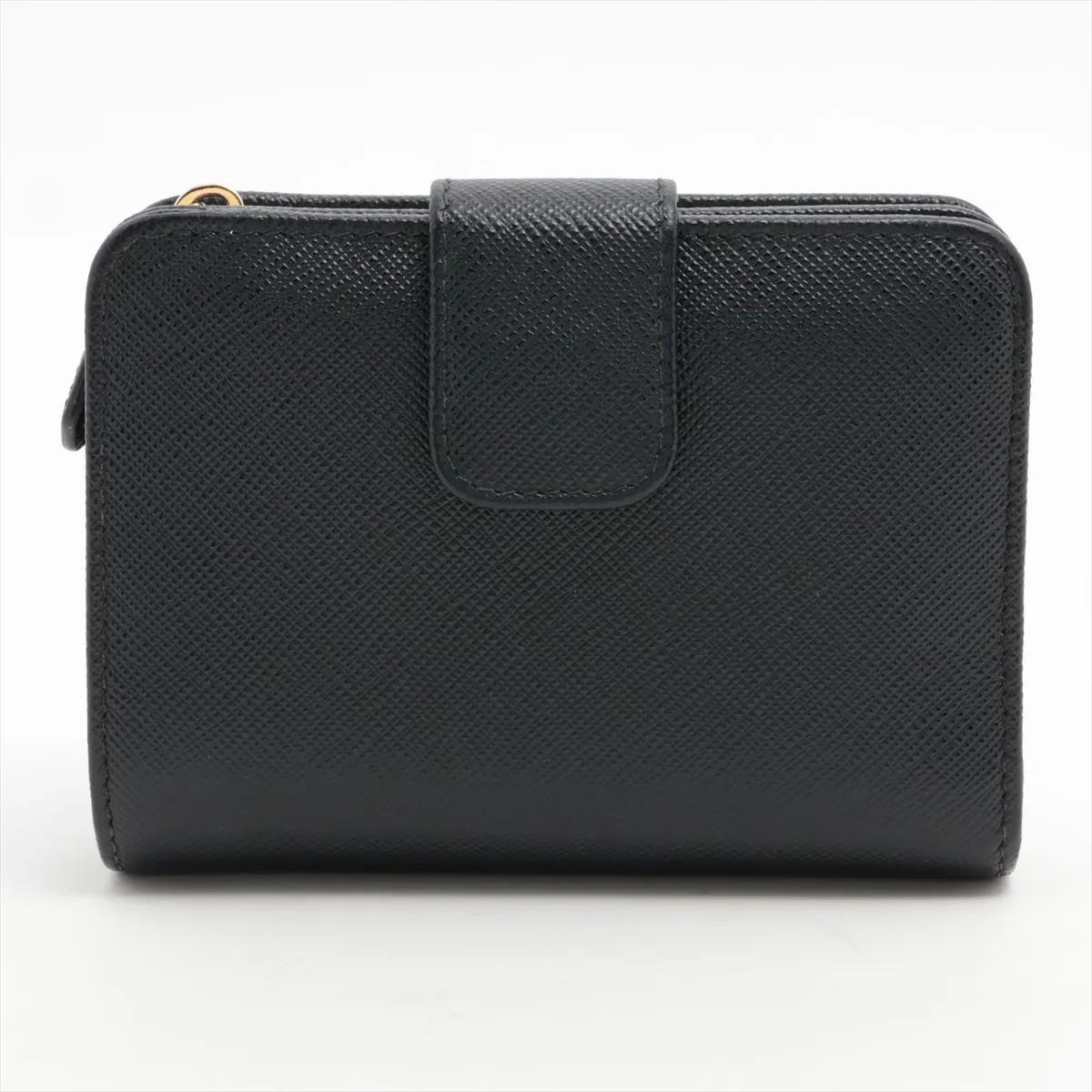 Saffiano Triangle Logo 1ML018 Leather Compact Wallet, Black — view 2