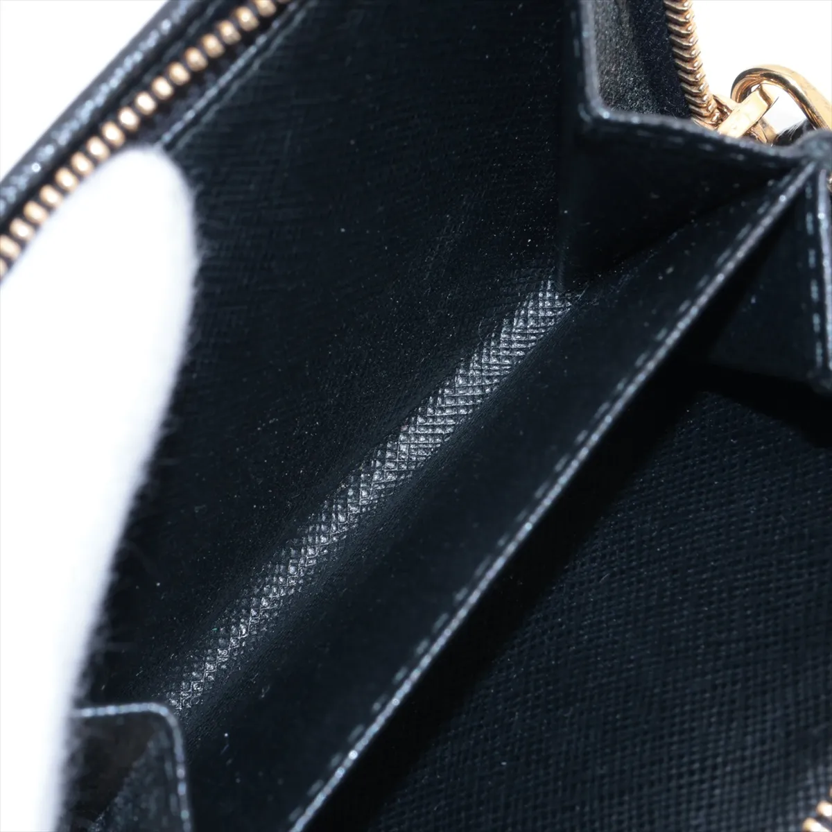 Saffiano Triangle Logo 1ML018 Leather Compact Wallet, Black — view 5