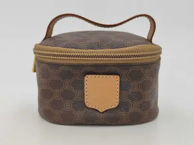 Macadam Pattern Vanity Bag, Handbag, Pouch, PVC Leather, Brown, Vintage Vanity Bag