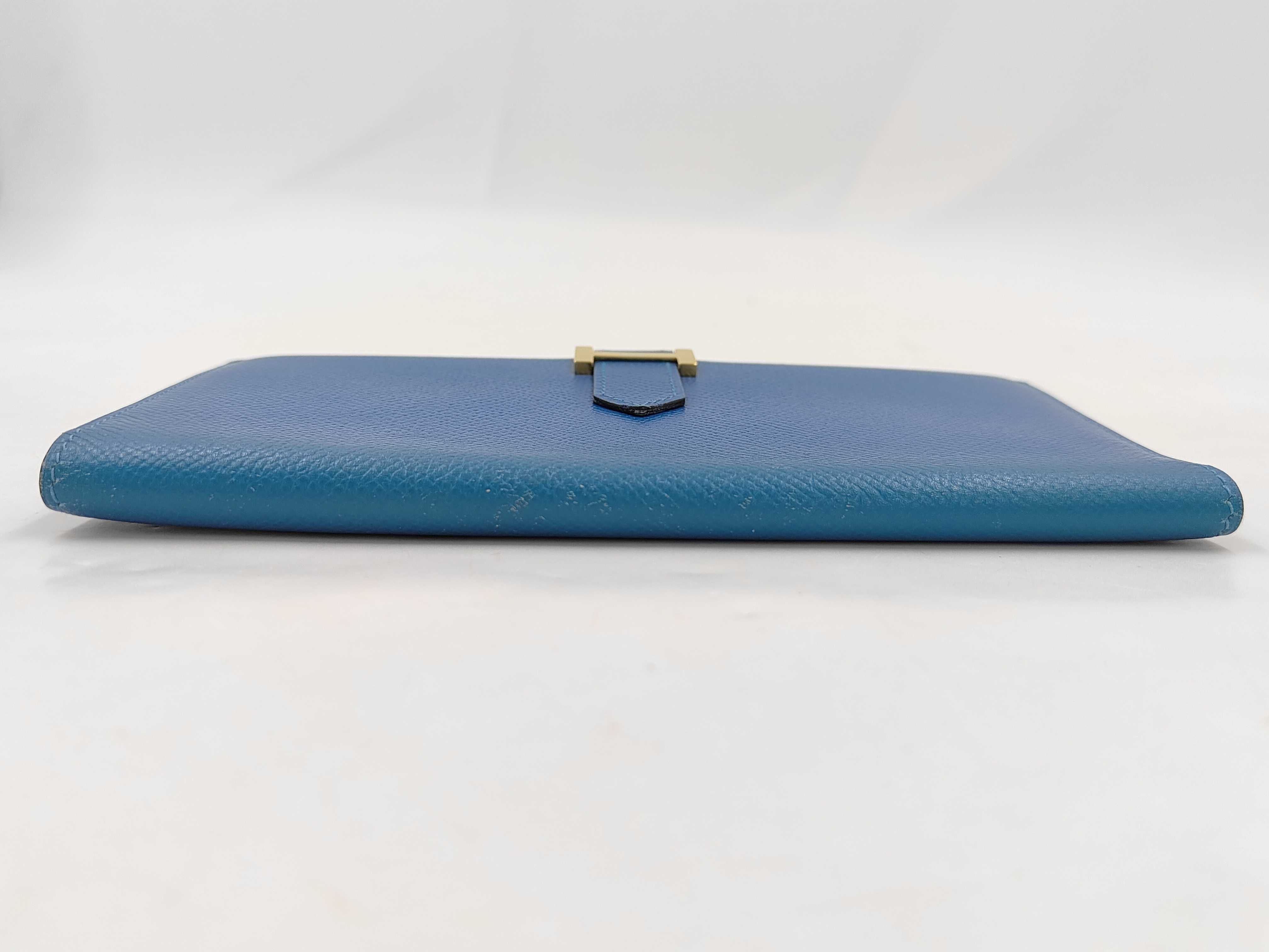 Bearn Courchevel Leather Wallet, Gold Hardware, Blue, A — view 11
