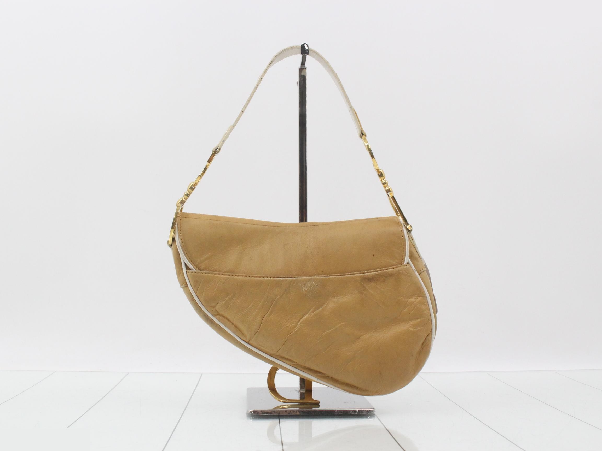 Saddlebag, Leather, One-Shoulder Bag, Beige — view 2