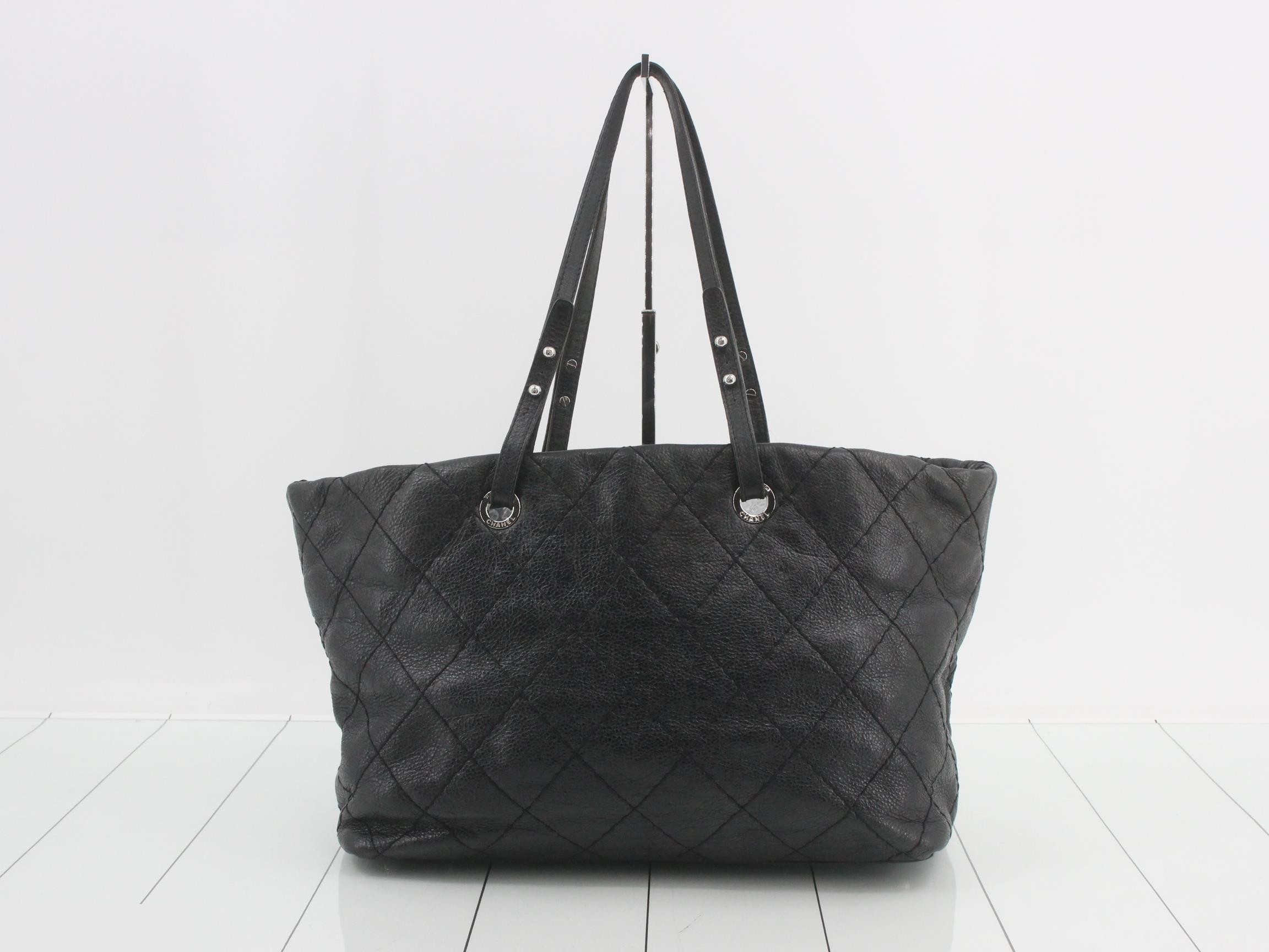 On the Road Leather Tote Bag, Black, Silver Hardware — view 2