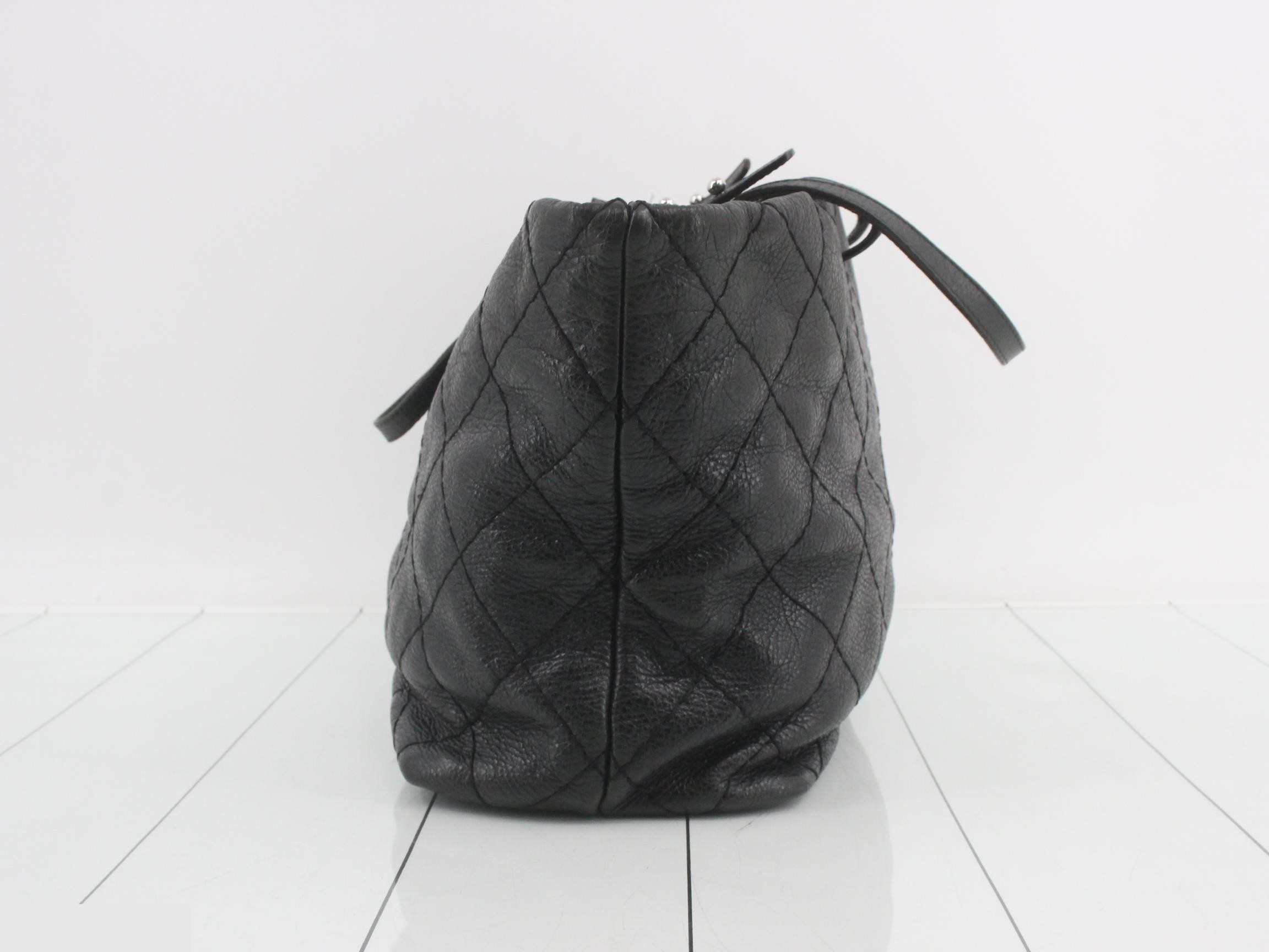 On the Road Leather Tote Bag, Black, Silver Hardware — view 3