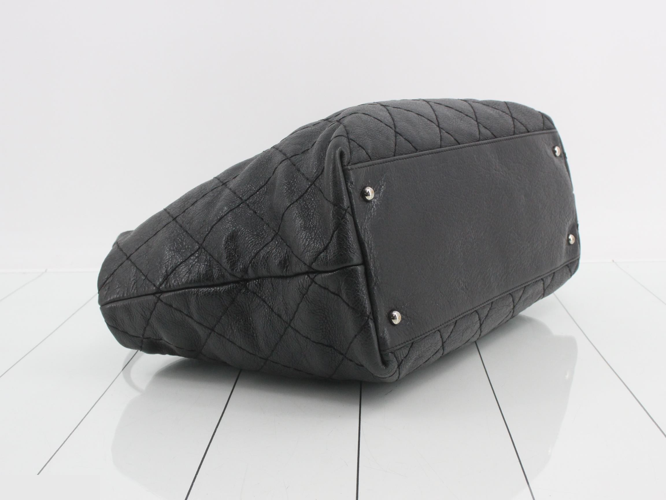 On the Road Leather Tote Bag, Black, Silver Hardware — view 5