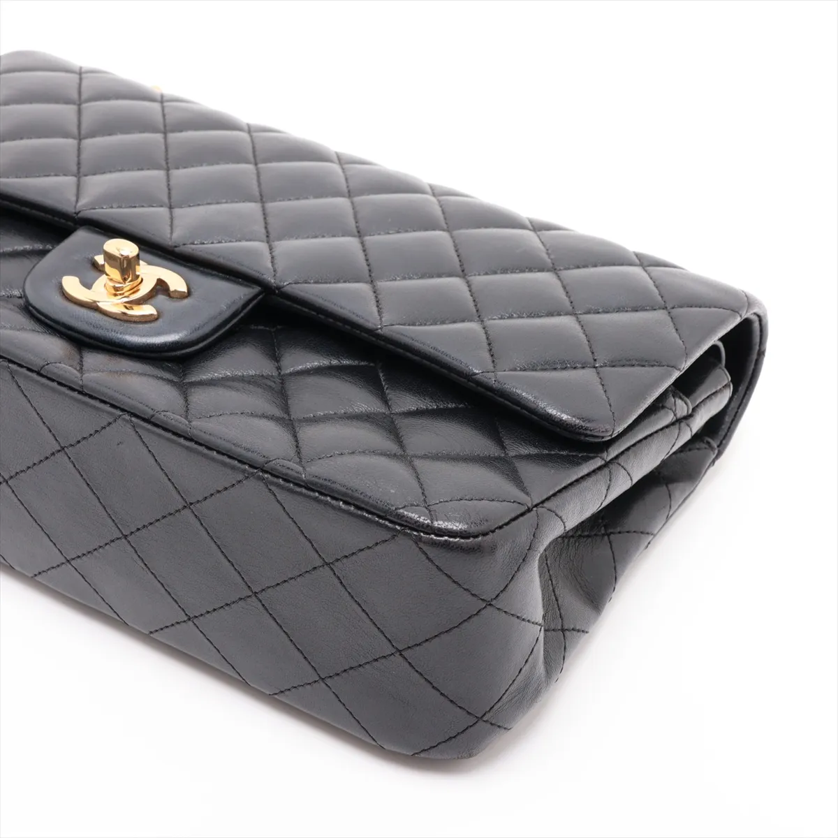 [Individually packaged] Chanel Matelassé 25 Lambskin Double Flap Double Chain Bag, Black with Gold Hardware, 24343415, Serial Number 24, A01112 — view 3