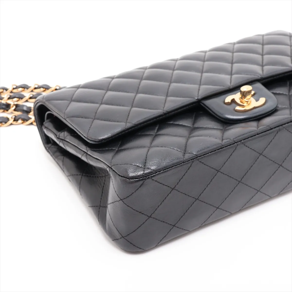 [Individually packaged] Chanel Matelassé 25 Lambskin Double Flap Double Chain Bag, Black with Gold Hardware, 24343415, Serial Number 24, A01112 — view 4