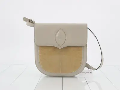 Shoulder bag, leather, beige, python pattern