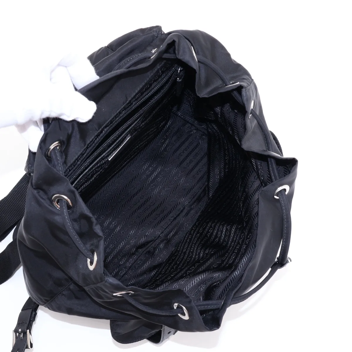Tessuto Nylon x Leather Backpack/Rucksack, Black 1BZ811 — view 7