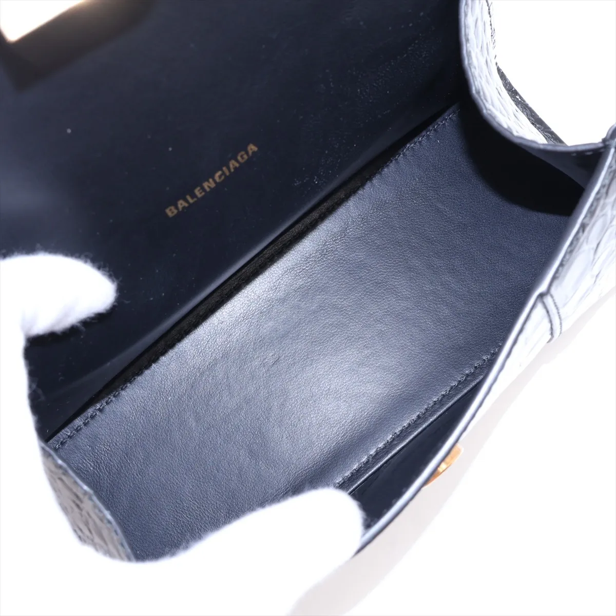 Hourglass XS 592833 Crocodile Embossed 2-Way Handbag Black — view 8