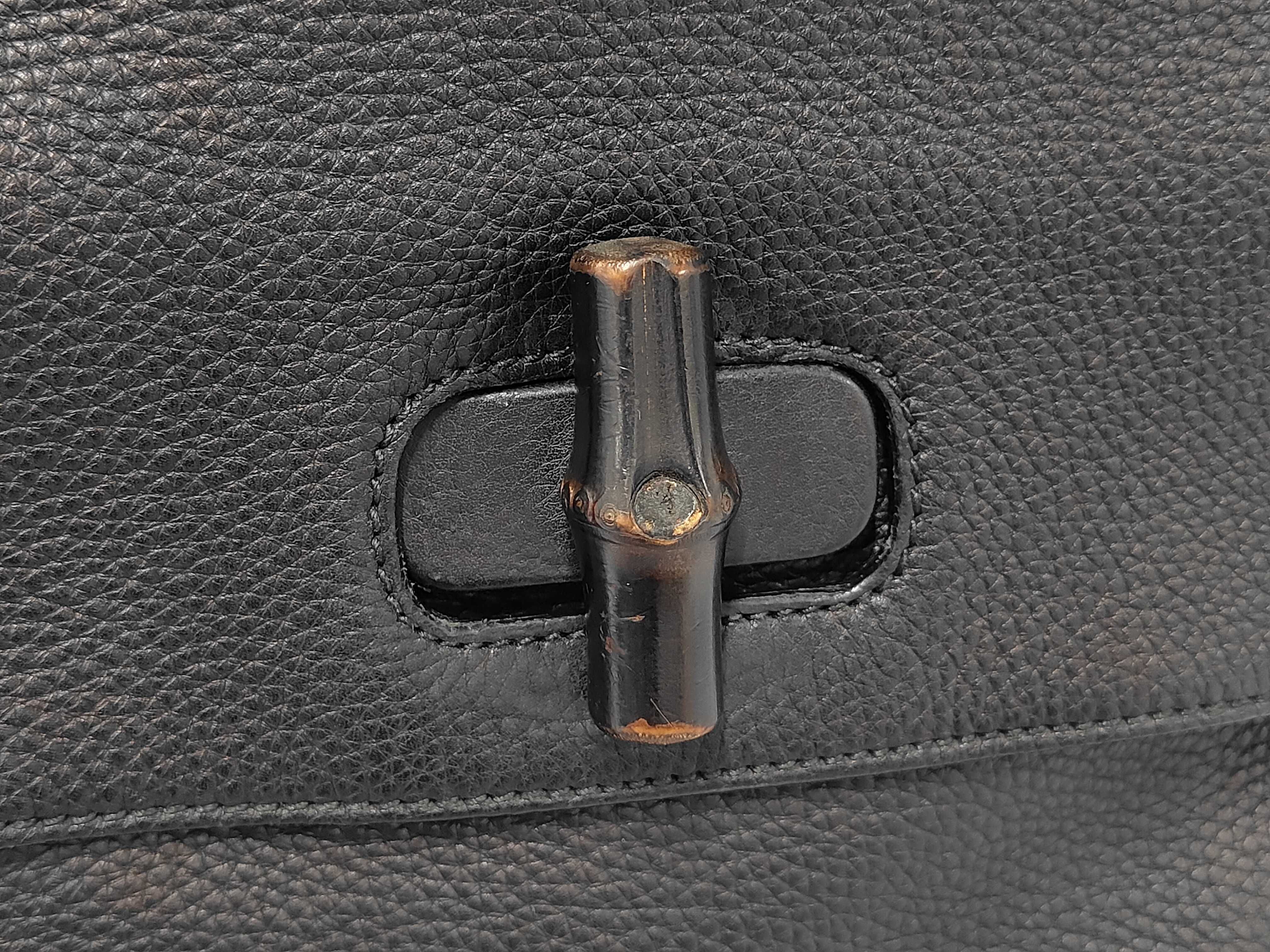 Medium Bamboo Daily Top Handle Bag in Black Grained Calfskin Leather with Silver Hardware — view 9