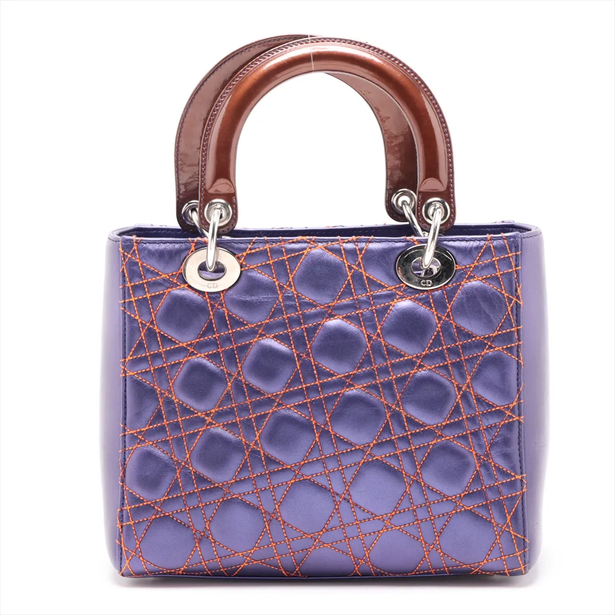 Cannage Lady Dior Leather x Patent Leather 2-Way Handbag Purple x Brown — view 2