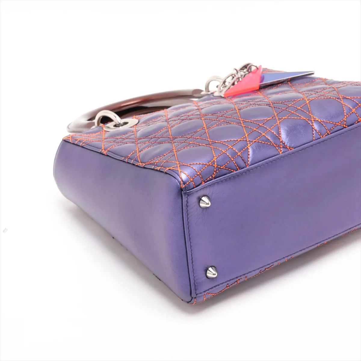 Cannage Lady Dior Leather x Patent Leather 2-Way Handbag Purple x Brown — view 4