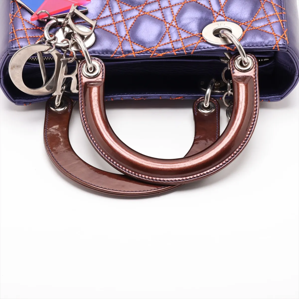 Cannage Lady Dior Leather x Patent Leather 2-Way Handbag Purple x Brown — view 5