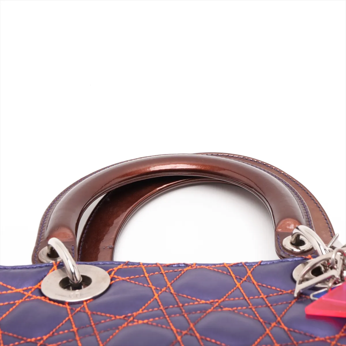 Cannage Lady Dior Leather x Patent Leather 2-Way Handbag Purple x Brown — view 6
