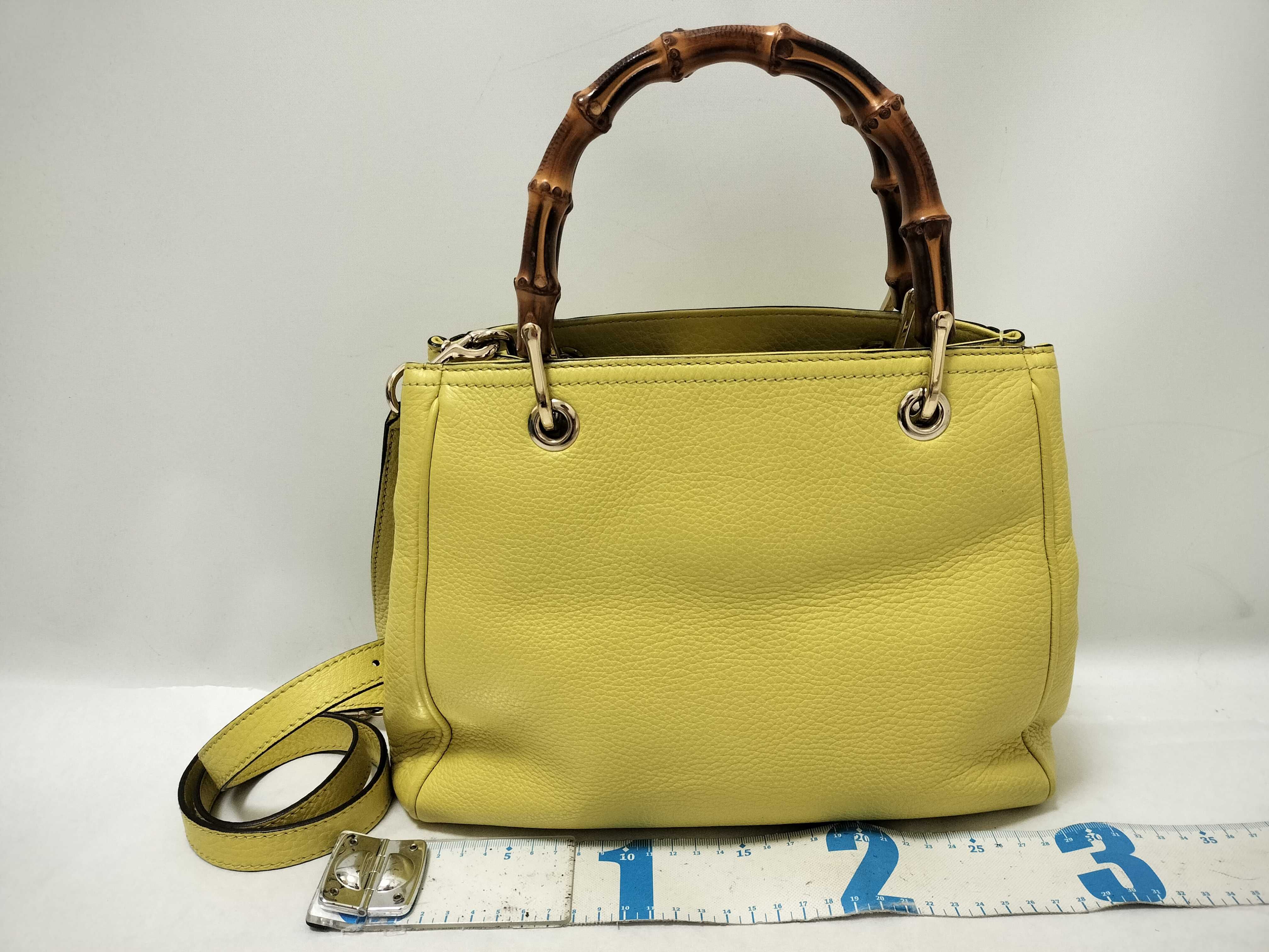 Bamboo 2-way Leather Handbag, Yellow — view 2