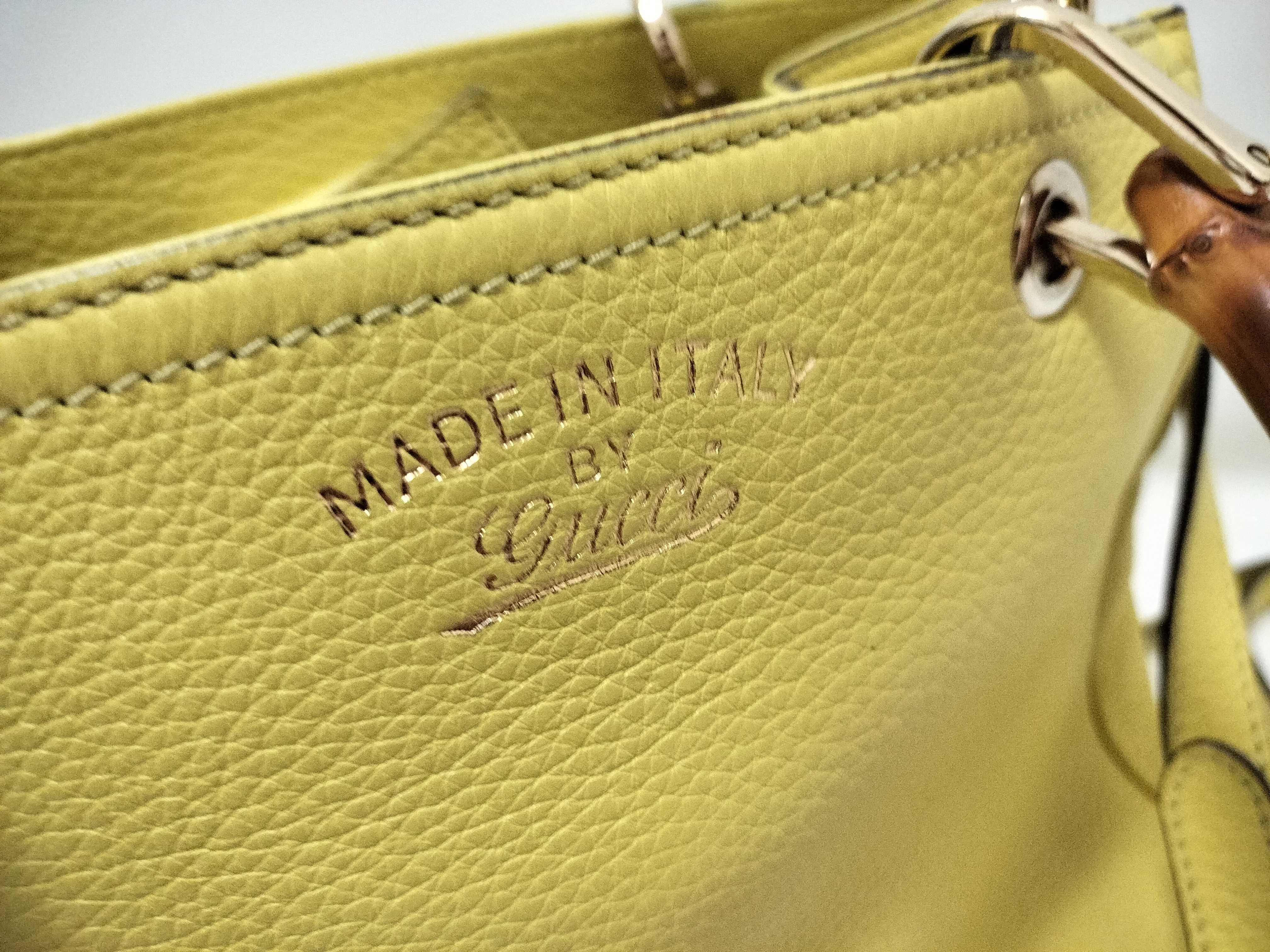 Bamboo 2-way Leather Handbag, Yellow — view 14