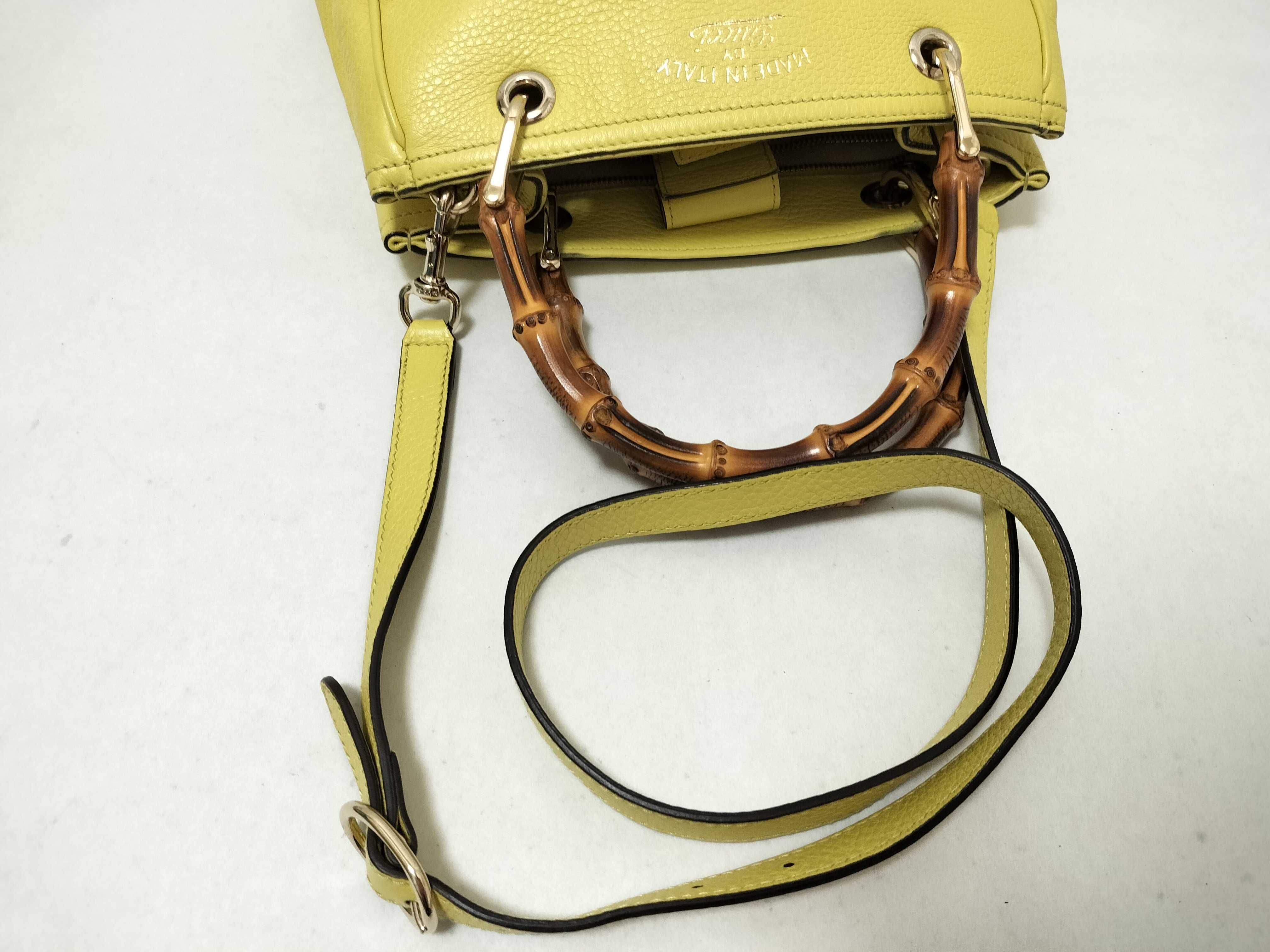 Bamboo 2-way Leather Handbag, Yellow — view 6
