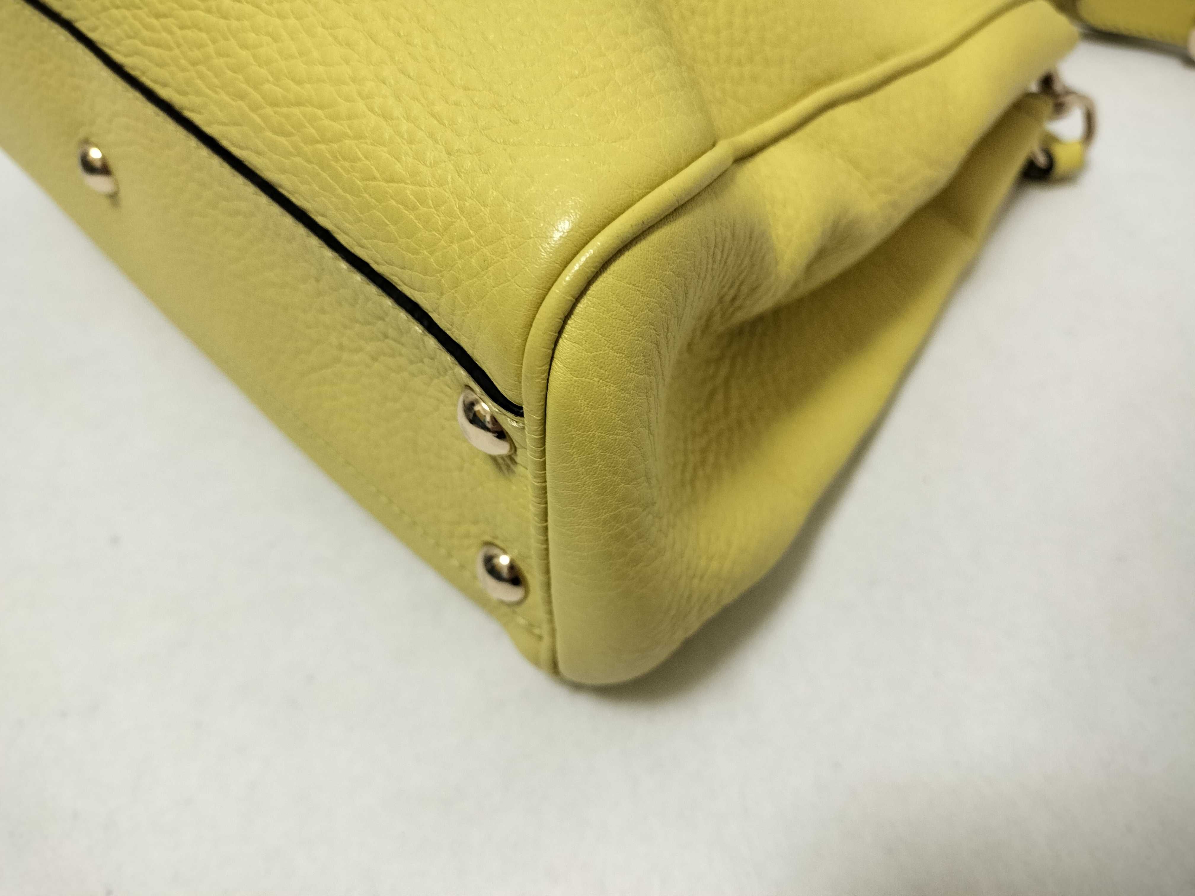Bamboo 2-way Leather Handbag, Yellow — view 7
