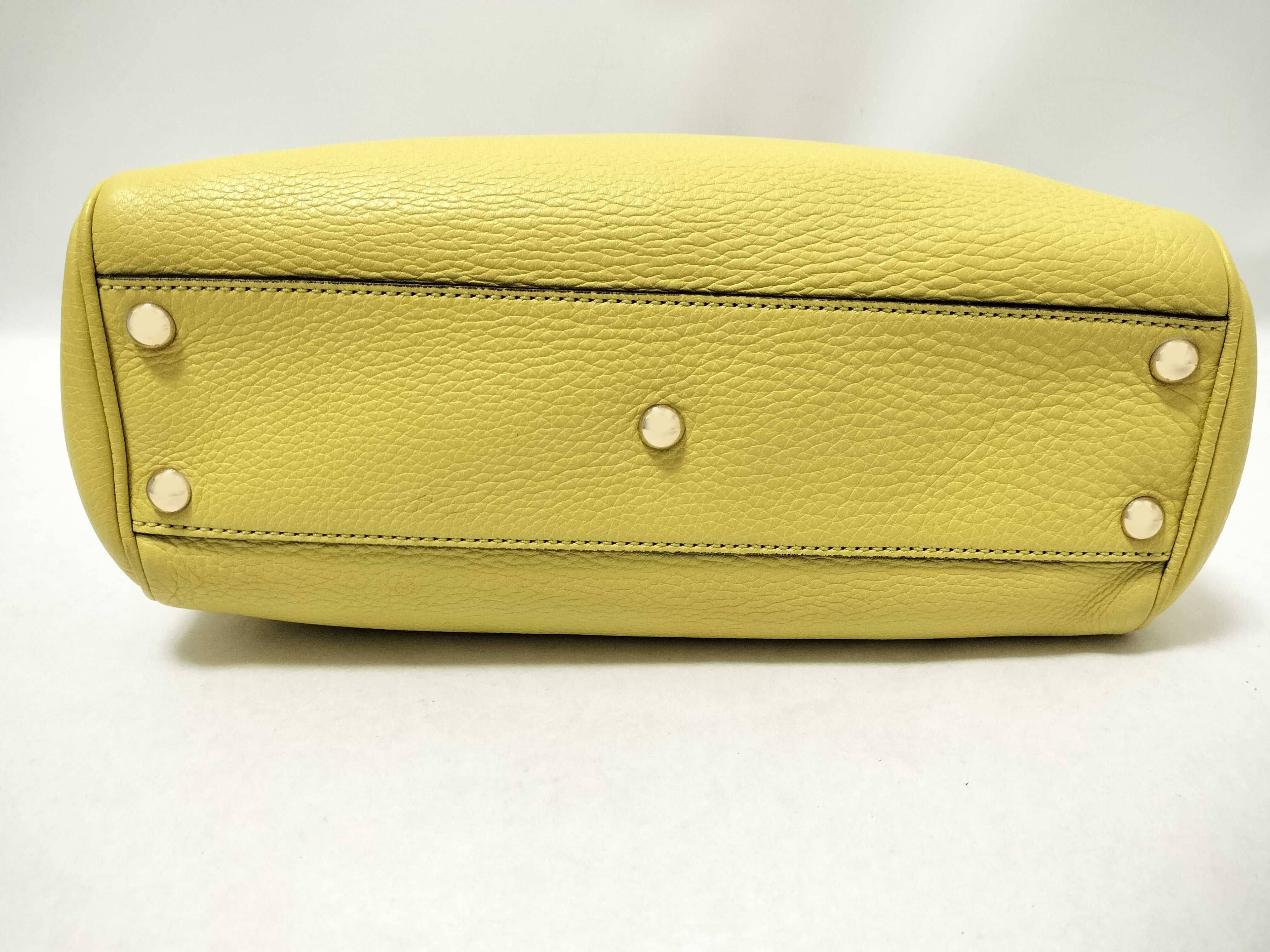 Bamboo 2-way Leather Handbag, Yellow — view 8