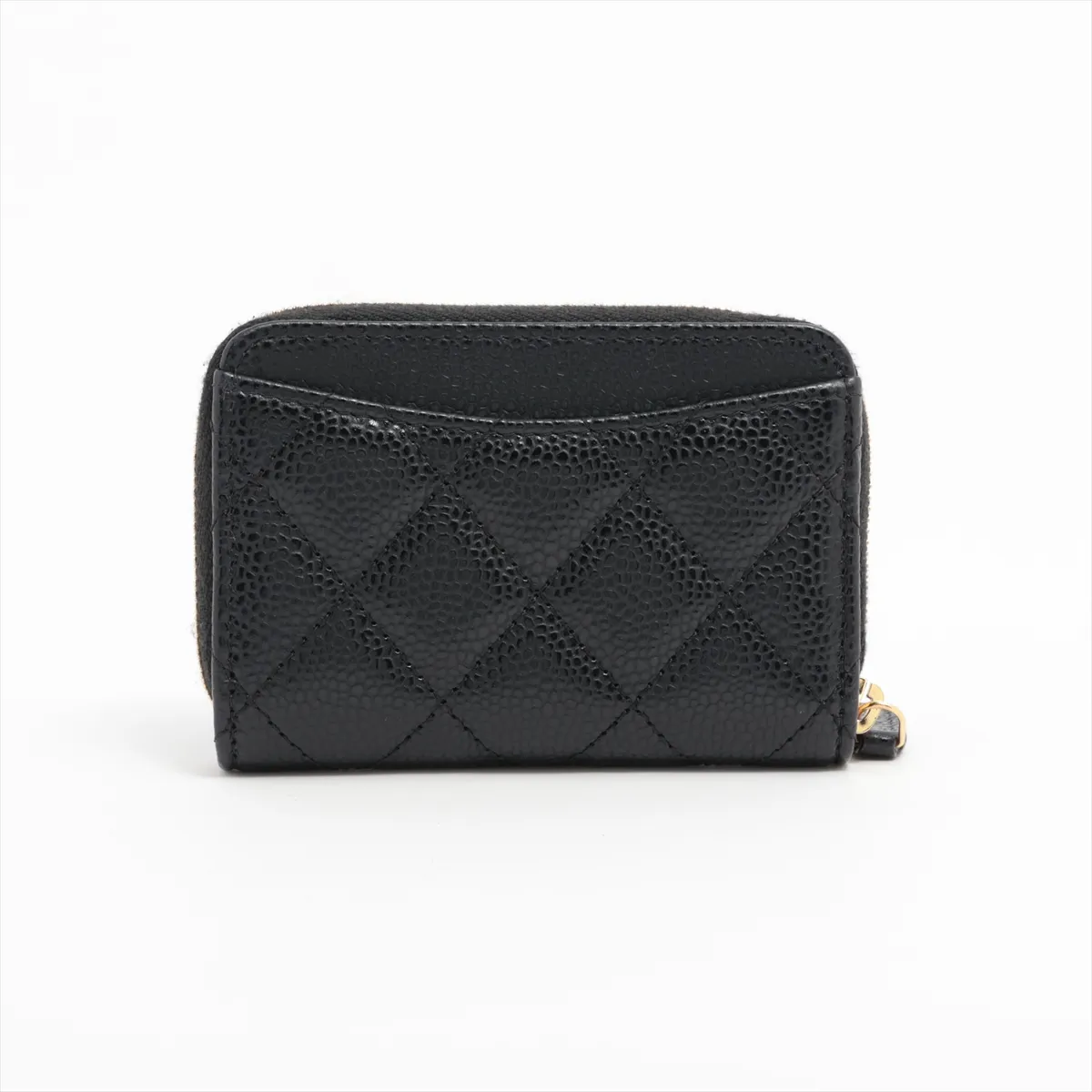 Matelassé Caviar Skin Coin Case, Black with Gold Hardware (EA9KK5HG) — view 2