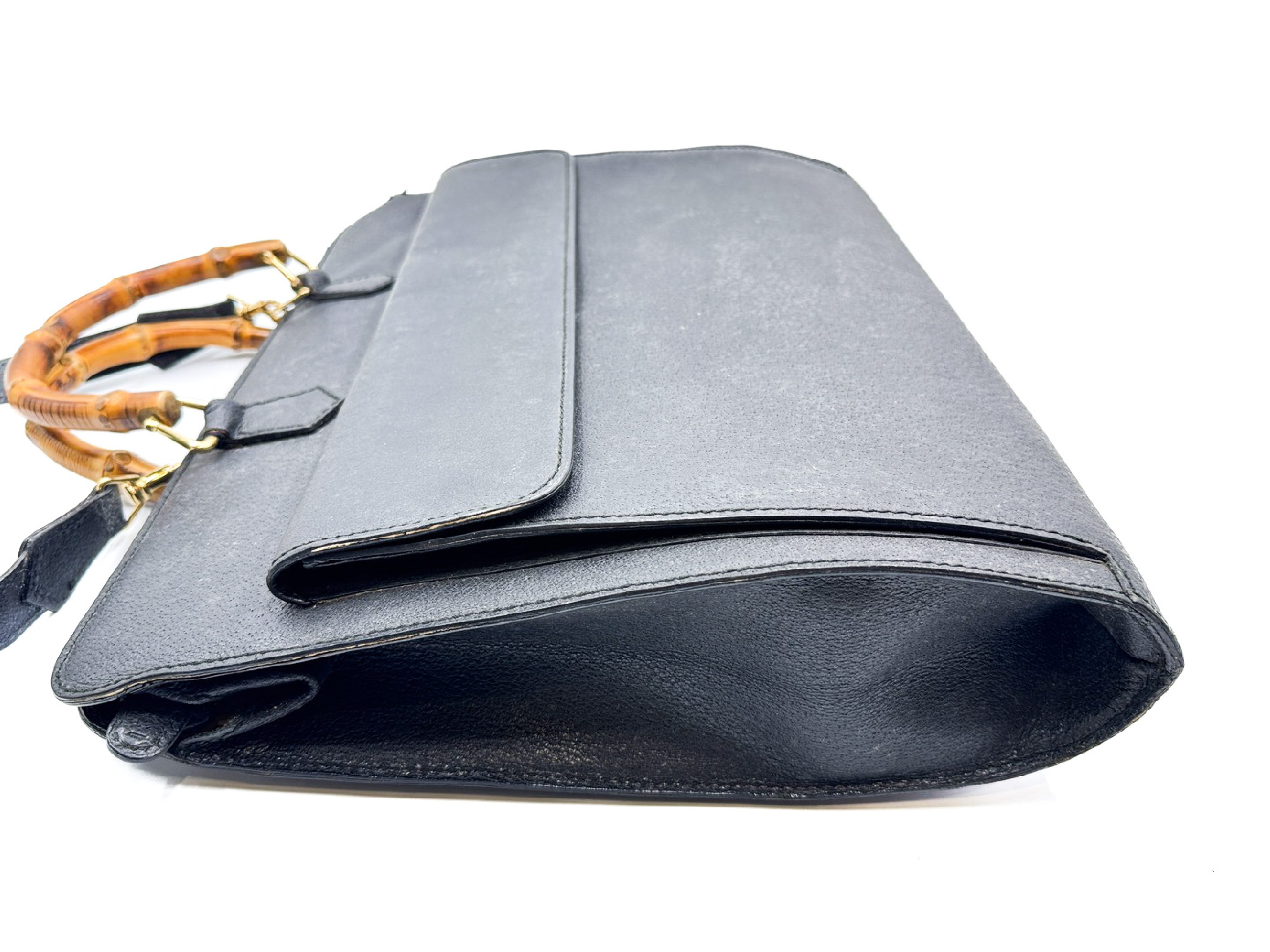 2-way Business Bag with Strap, Bamboo Leather, Black, Gold Hardware, 015.1046 — view 4