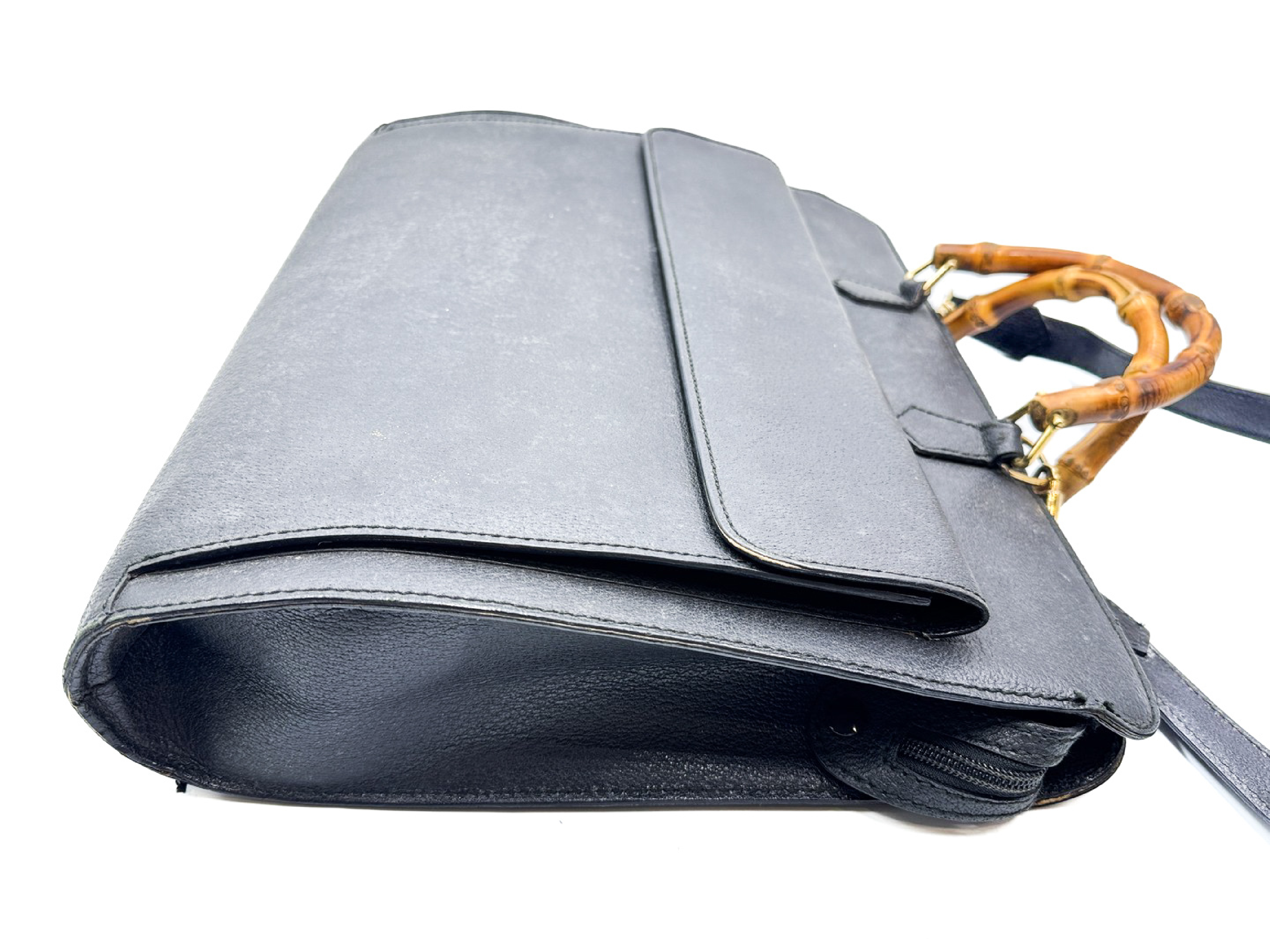 2-way Business Bag with Strap, Bamboo Leather, Black, Gold Hardware, 015.1046 — view 5