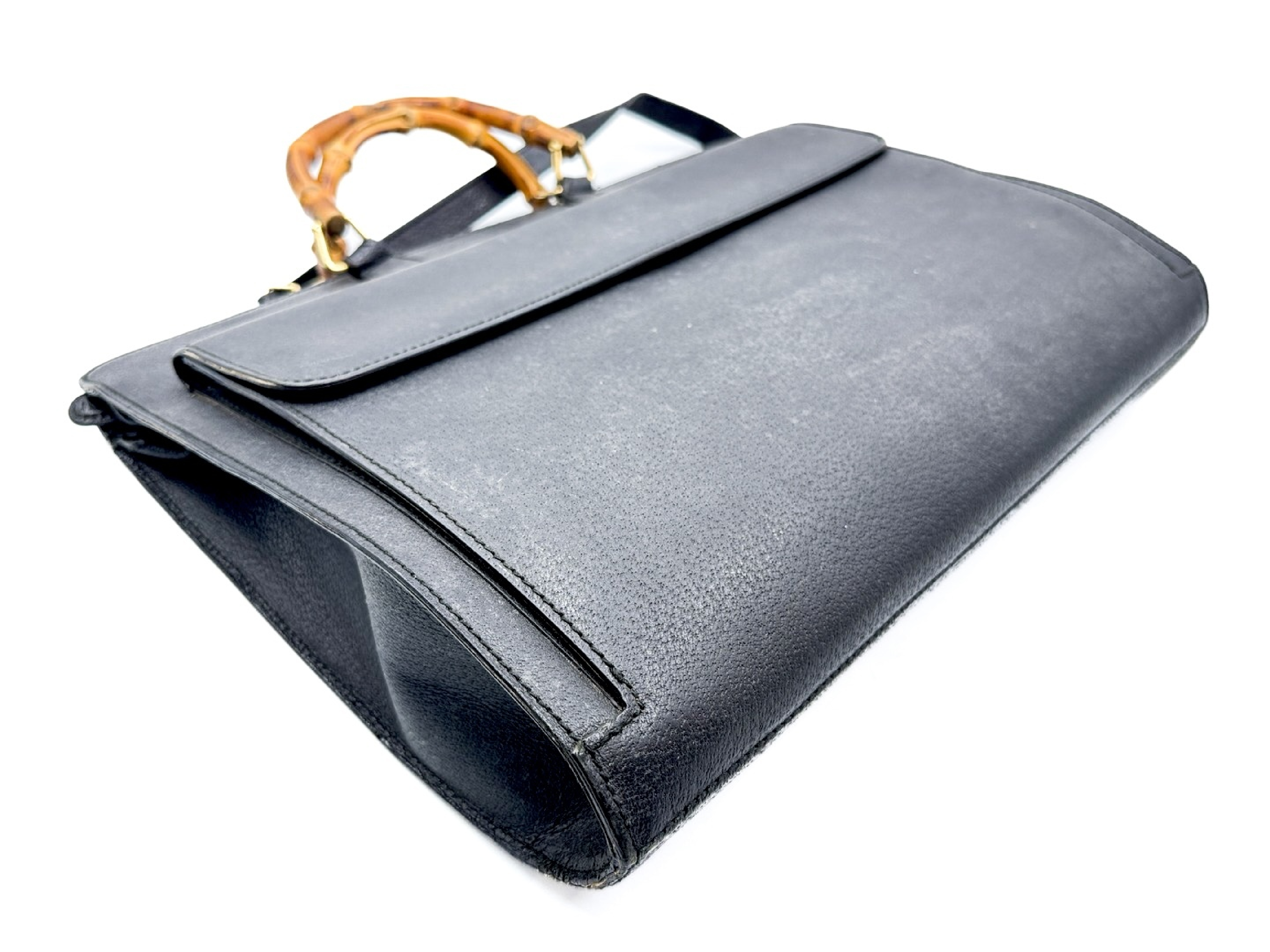 2-way Business Bag with Strap, Bamboo Leather, Black, Gold Hardware, 015.1046 — view 6