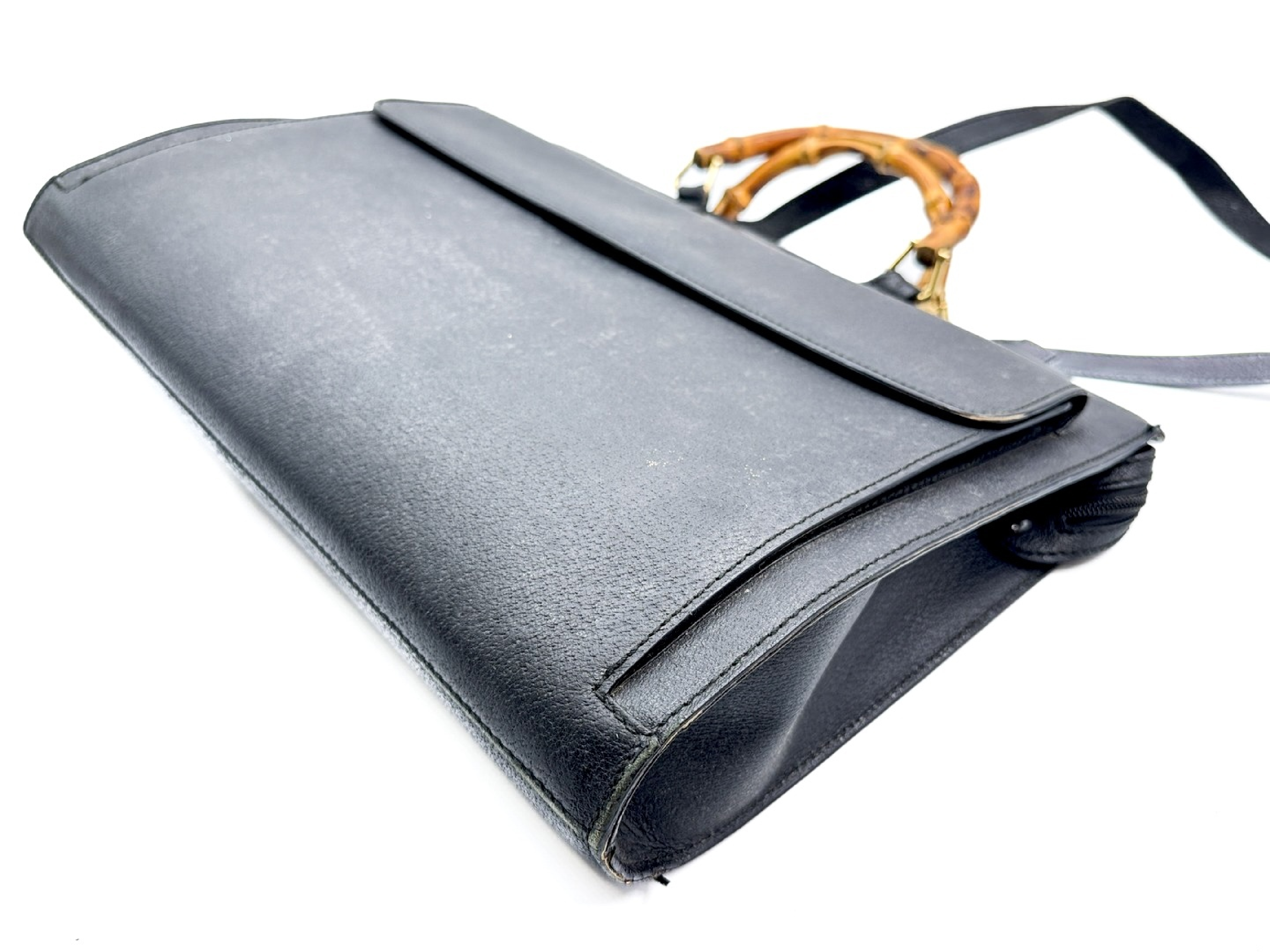 2-way Business Bag with Strap, Bamboo Leather, Black, Gold Hardware, 015.1046 — view 7