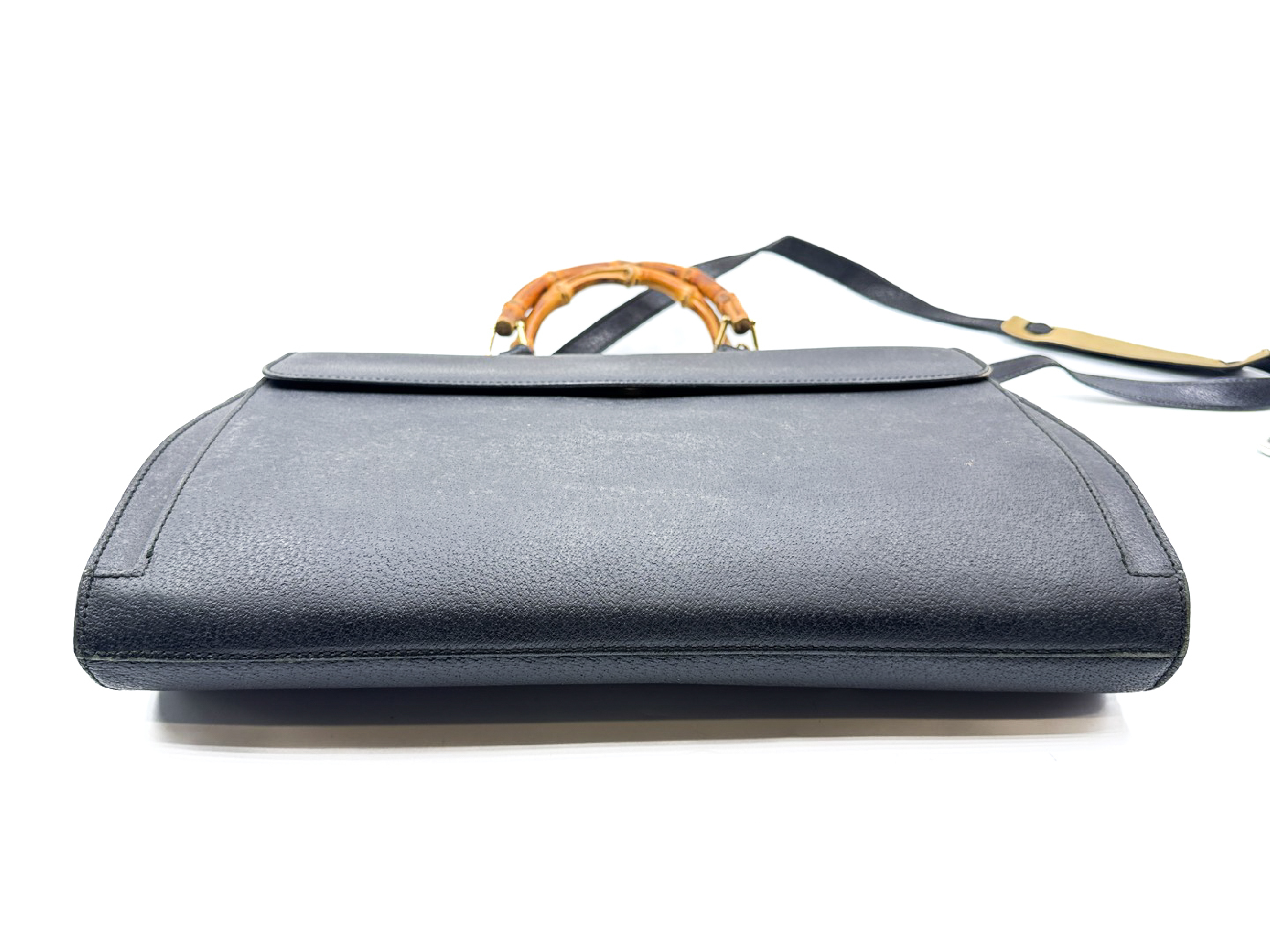 2-way Business Bag with Strap, Bamboo Leather, Black, Gold Hardware, 015.1046 — view 8